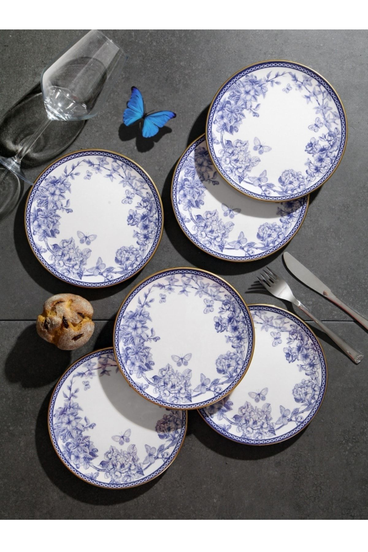 Pinkev 6 Kişilik Seramik Pasta Tatlı Sunum Tabağı - 19cm