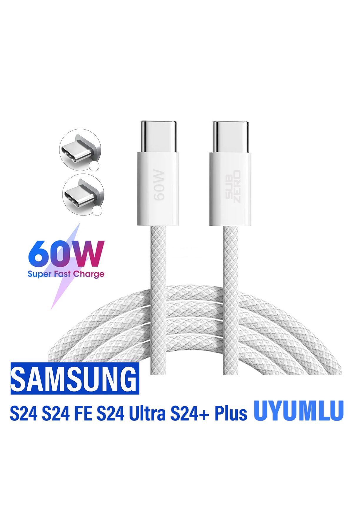 EXENAR Samsung S24 FE S24 Ultra S24+ Plus S24 Hızlı Şarj Kablosu Type-C Şarj Kablosu 60W HIZLI