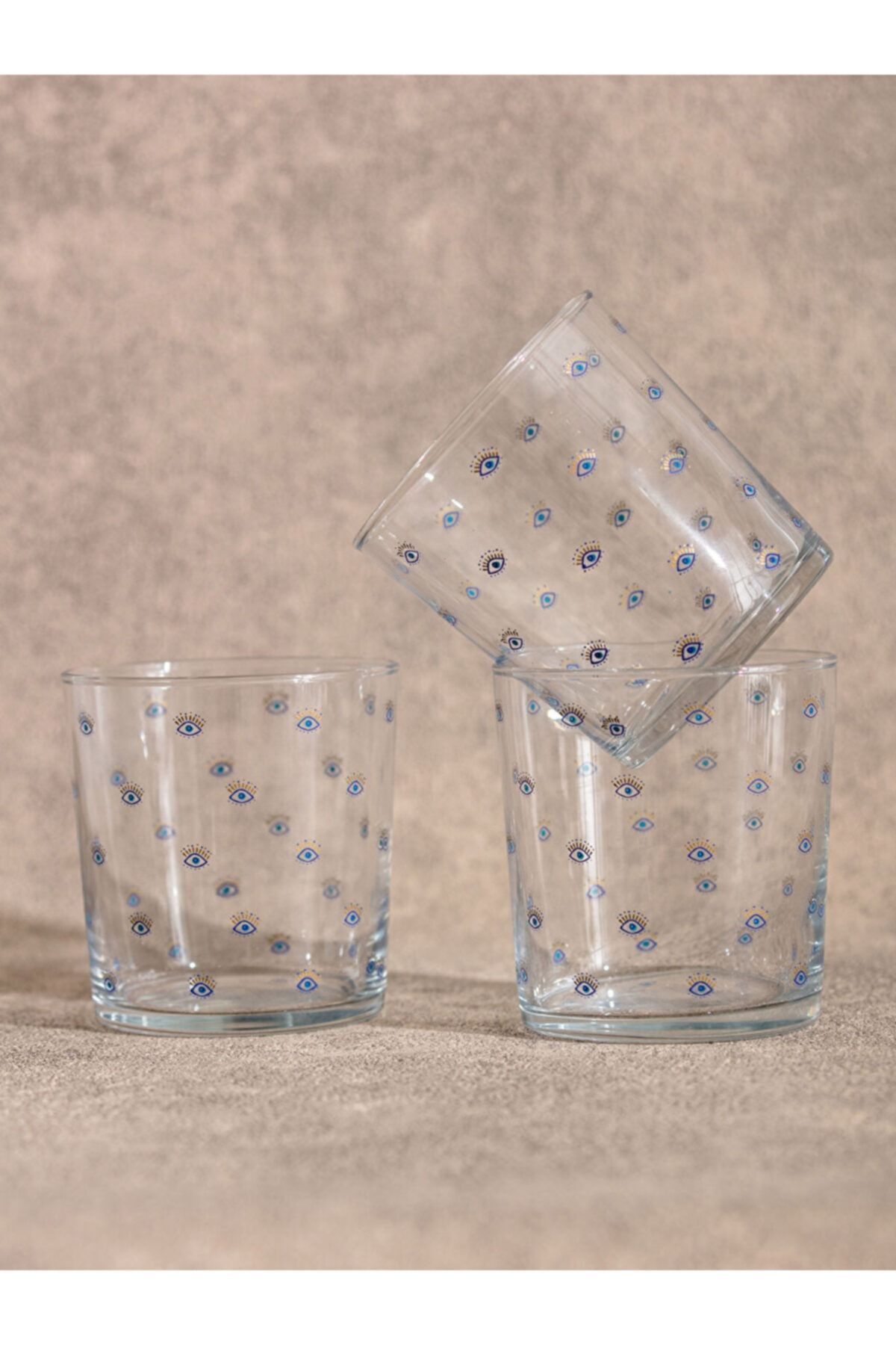 LC Waikiki Göz Baskılı Cam Su Bardağı 3'lü 380 Ml Funtex