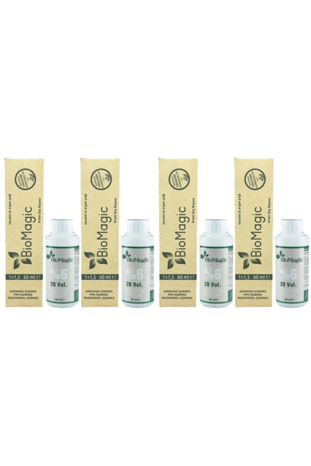 BioMagic Organik Amonyaksız Saç Boyası Kestane-44.43+oksidan (4 Adet)