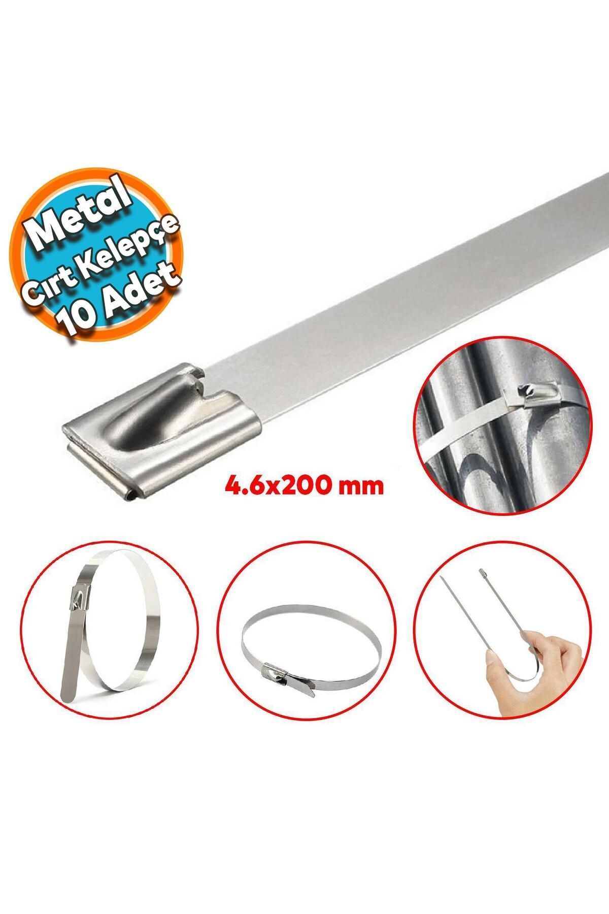 NZB Cırt Kelepçe Metal Paslanmaz Çelik Kablo Zip Bağı Çok Amaçlı Bağlama 4.6x200 10 Adet