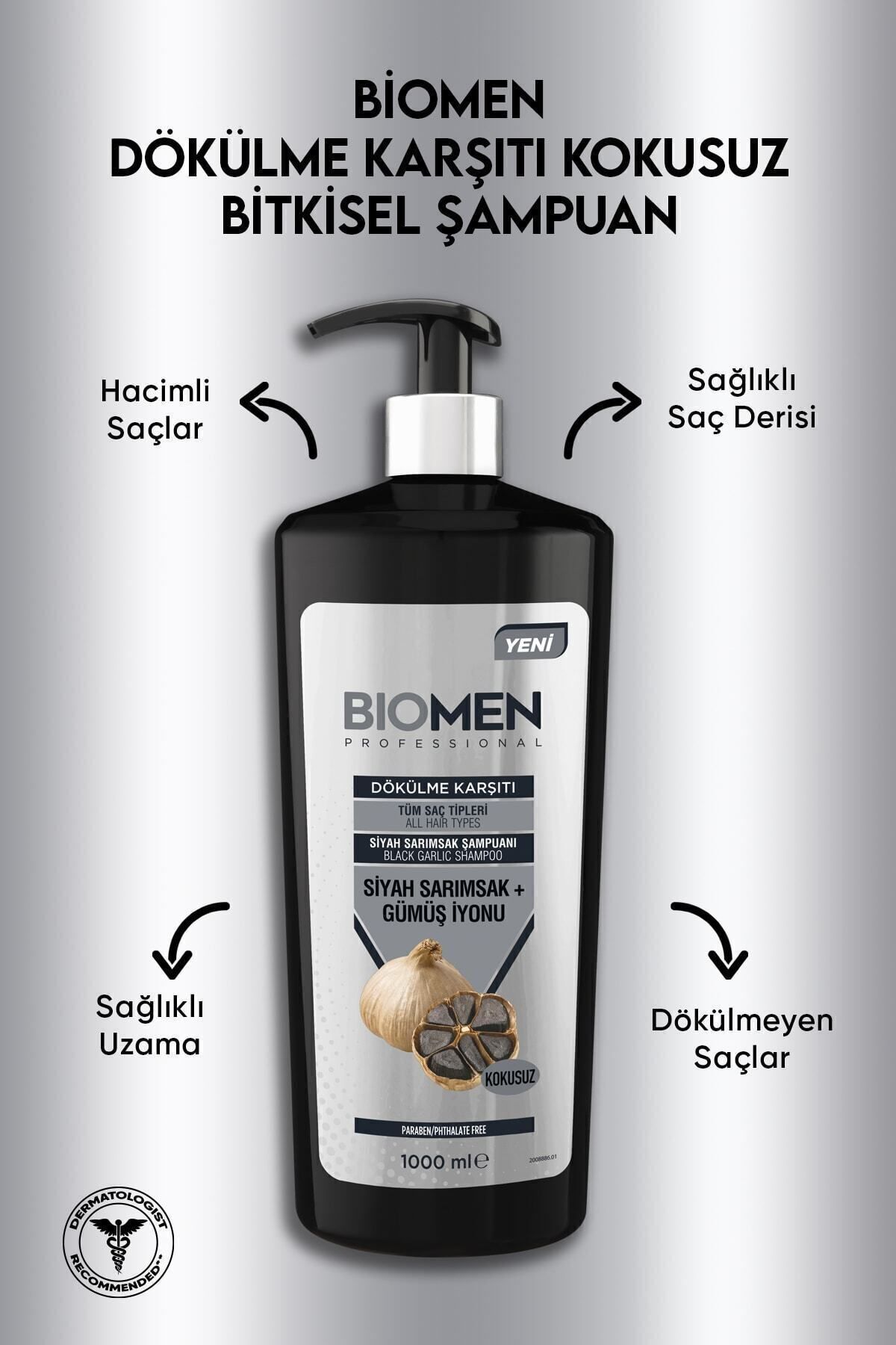 Biomen Anti-Hair Organic Shampoo Containing Black Garlic and Silver Ion for All Hair Types