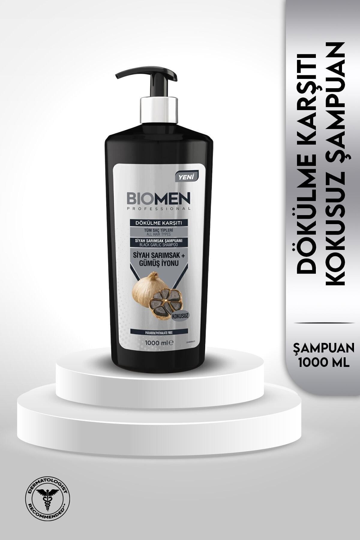 Biomen Tüm Saç Tipleri İçin Dökülme Karşıtı Siyah Sarımsak ve Gümüş İyonu İçeren Organik Şampuan