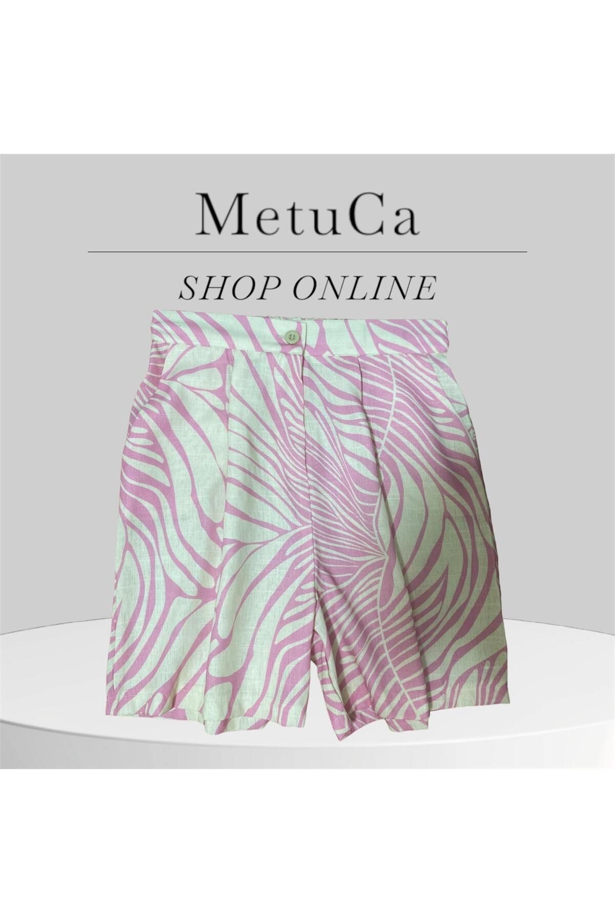 MetuCA Kadın Pembe Keten Şort