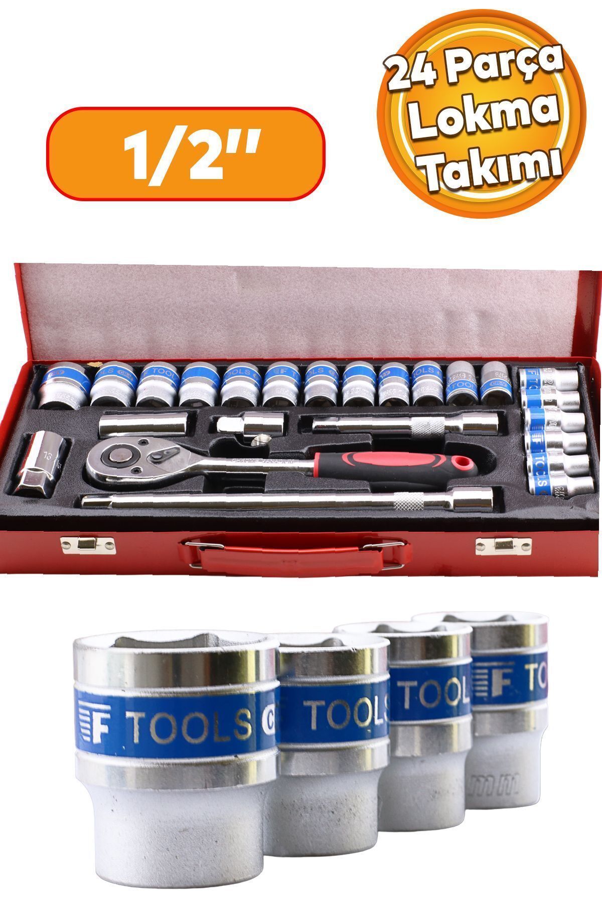 Badem10 Lokma Takımı 24 Parça Uzatma T Kolu Buji Lokma Araç Tamir Cırcırlı Yüksek Kalite 1/2 Dr Socket Set