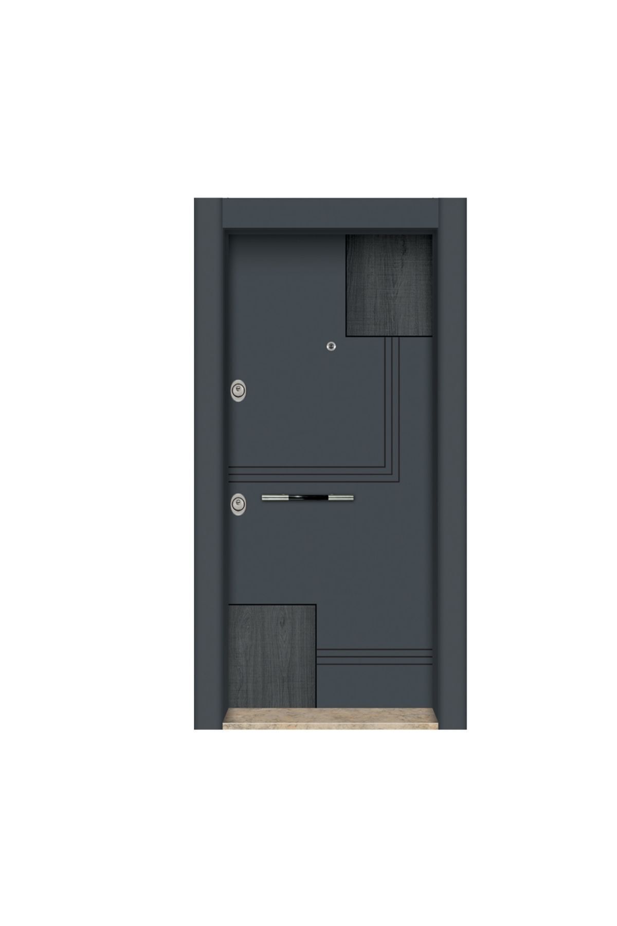 tezwood Antrasit Renk Tırnaklı Çelik Kapı Sağ Açılım