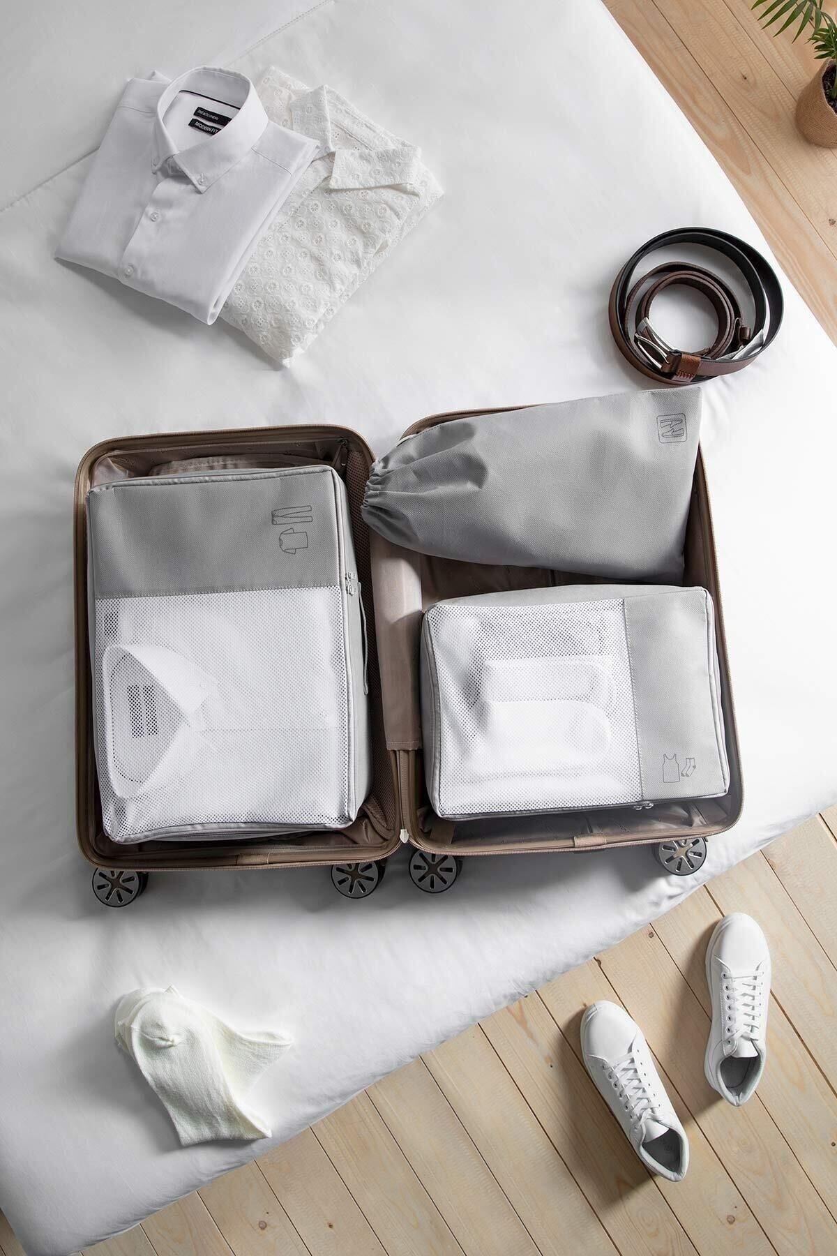 Ocean Home Textile 3'lü Gri Valiz Düzenleyici Bavul Içi Organizer Set, Seyahat Hurcu