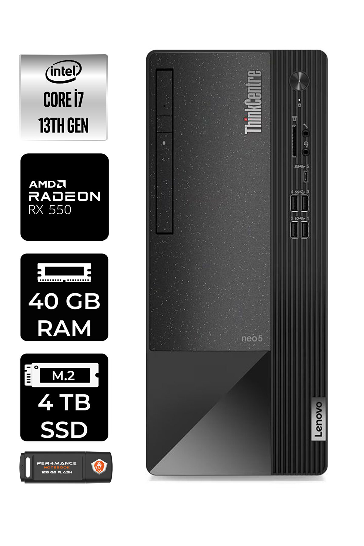 Neo 50T 12JD0008TRE290 i7 13700 40GB RAM 4TB SSD RX550 4GB W11P MASAÜSTÜ BİLGİSAYAR