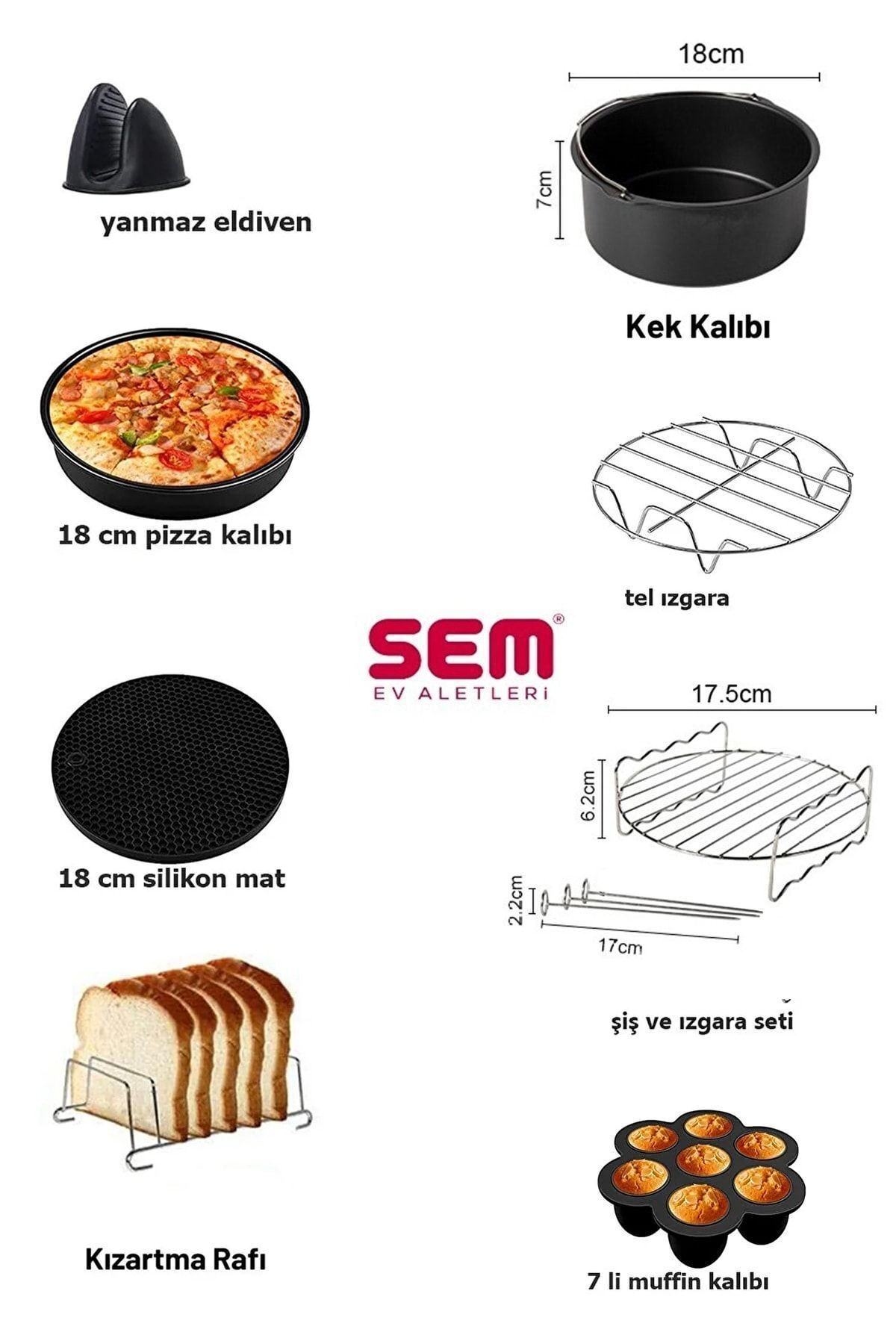 SEM Aircook Airfryer Pişirme Aparatları Fritöz Pişirme Aksesuar 18 Cm