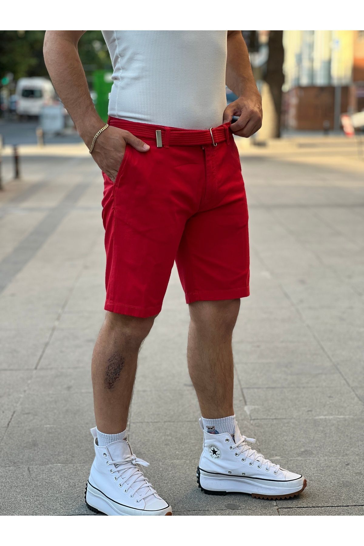 rvs moda Kemerli kanvas şort