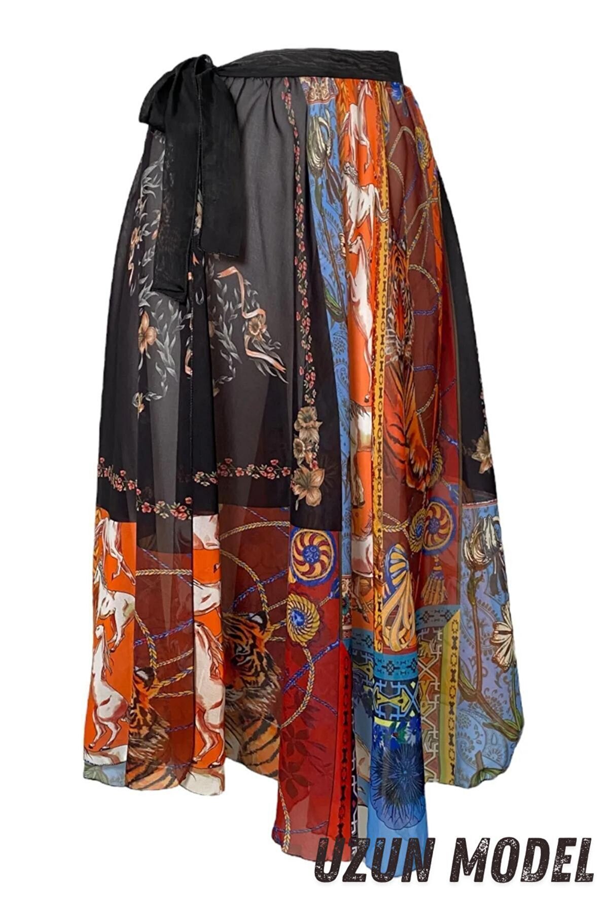 Pistore Etnik Desenli Belden Bağlamalı Uzun Pareo Kadın Plaj Elbisesi Yeni Sezon