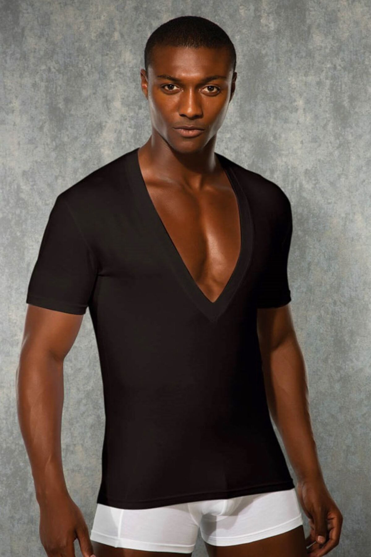 Doreanse Derin V Yaka Siyah Erkek T-shirt