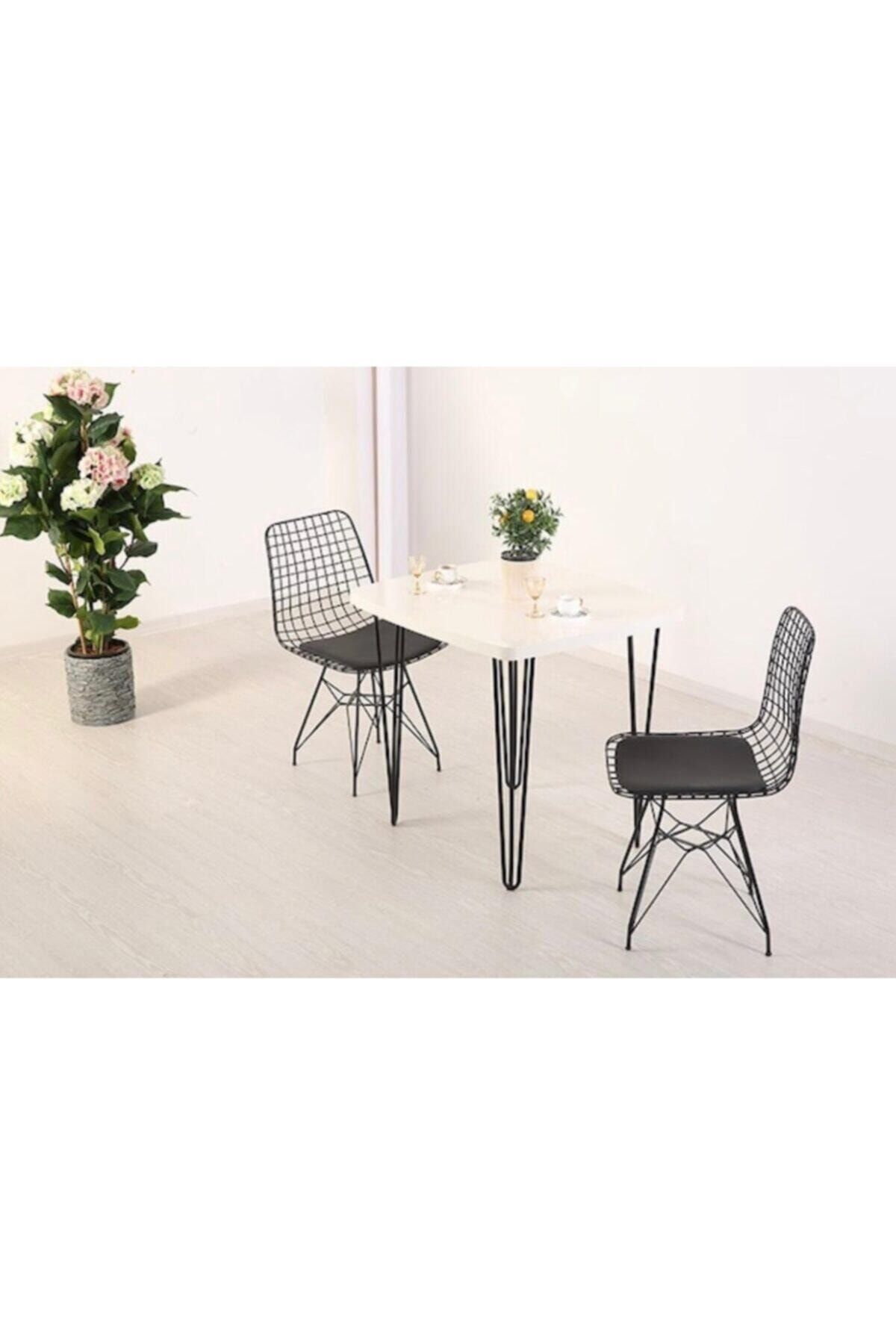 Cosargroup Beyaz 60x70 Firkete Masa Sandalye Takımı 1 Masa 2 Sandalye Seti
