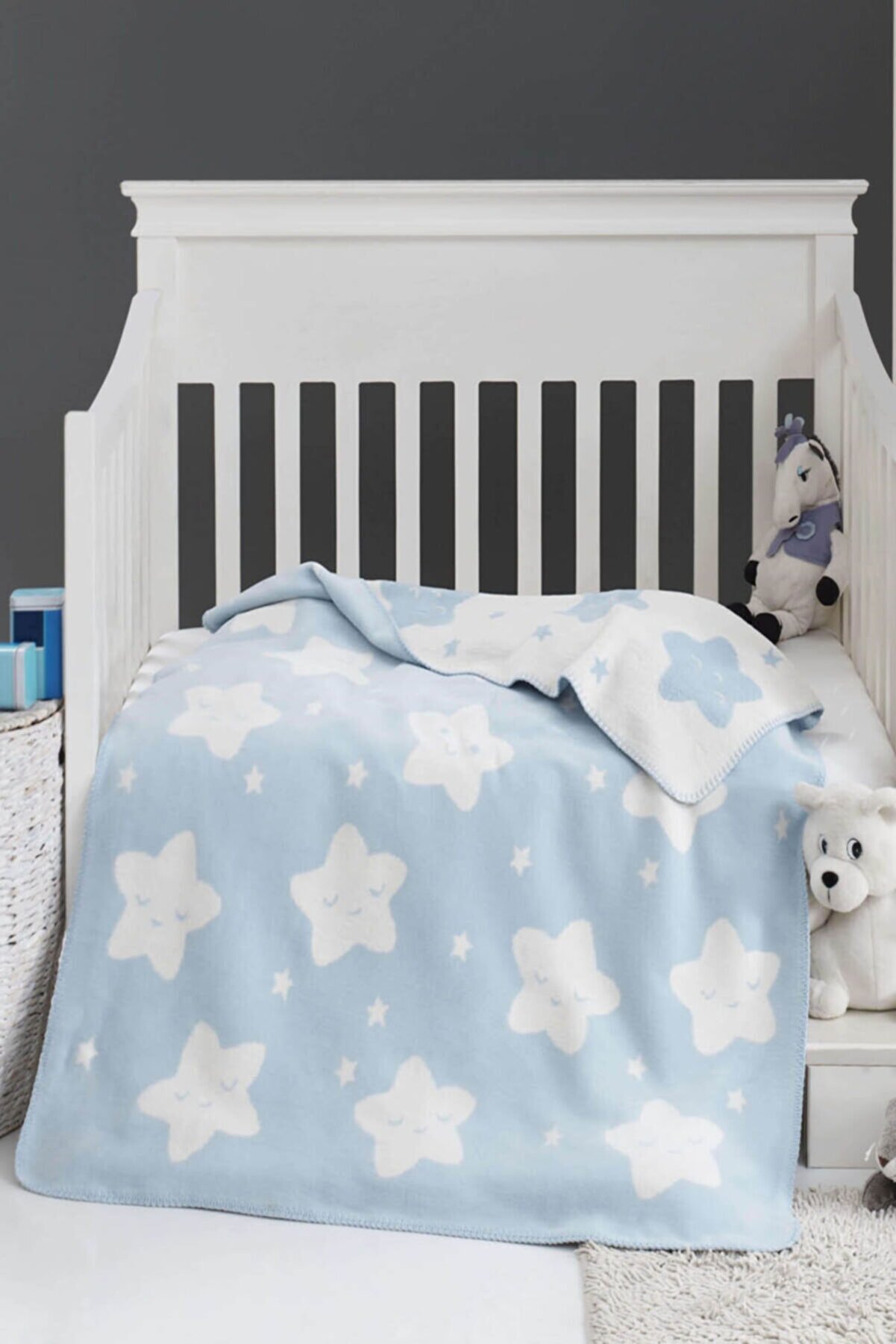 Dolce Bonita Home Pamuklu Bebek Battaniye Star Mavi