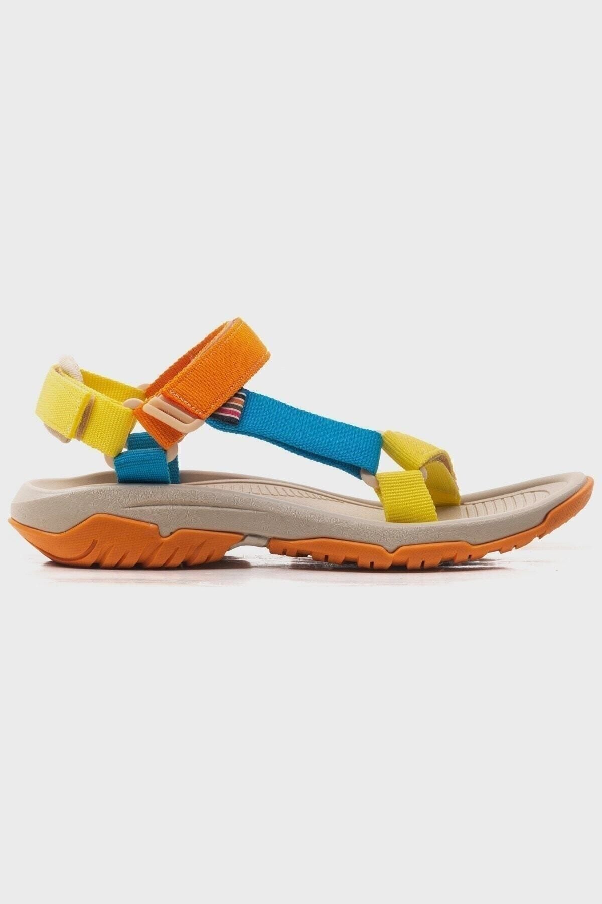 Orianna Design Kadın Sarı Blok Renkli Ortopedik Spor Outdoor Trekking Cırtlı Kaymaz Taban Sandalet