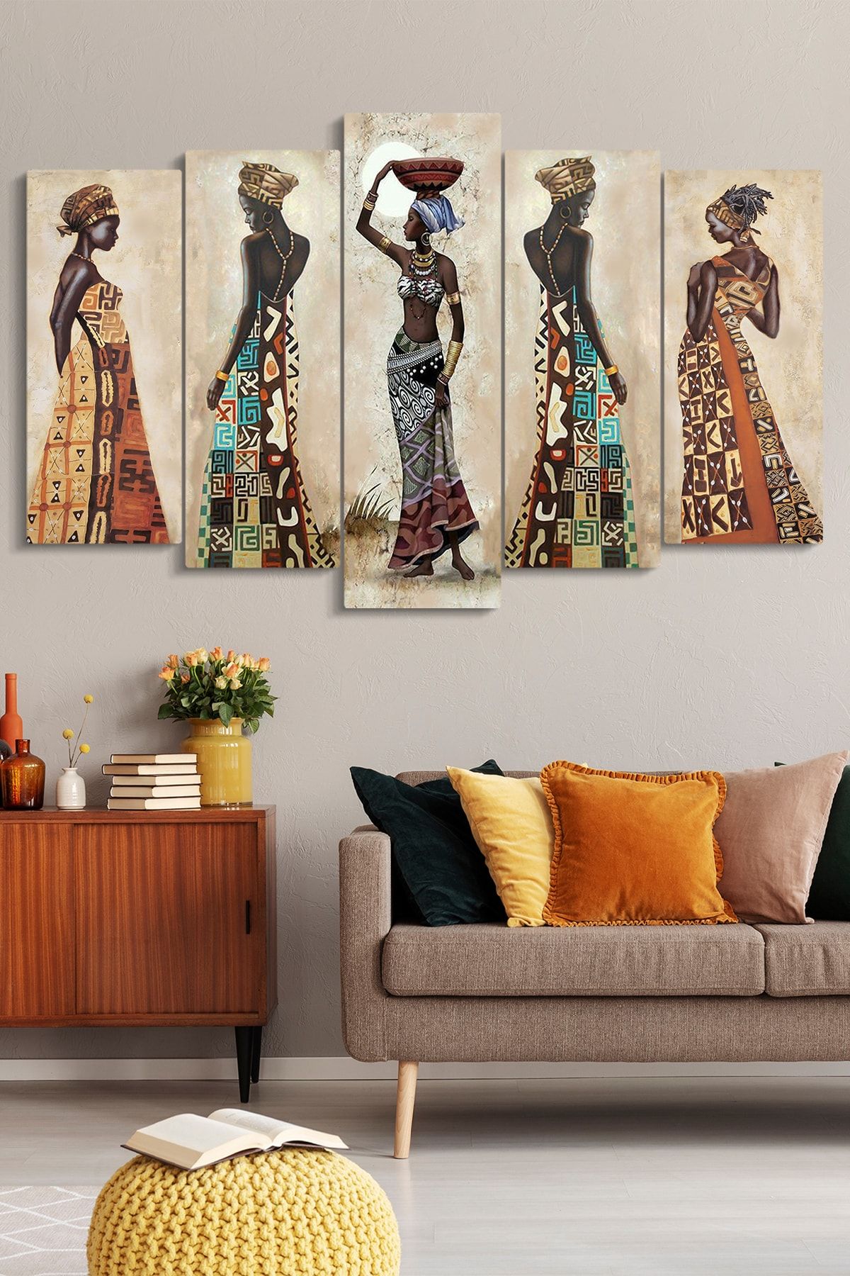 Evimemoda Afrikalı Kadınlar 5 Parçalı Mdf Tablo
