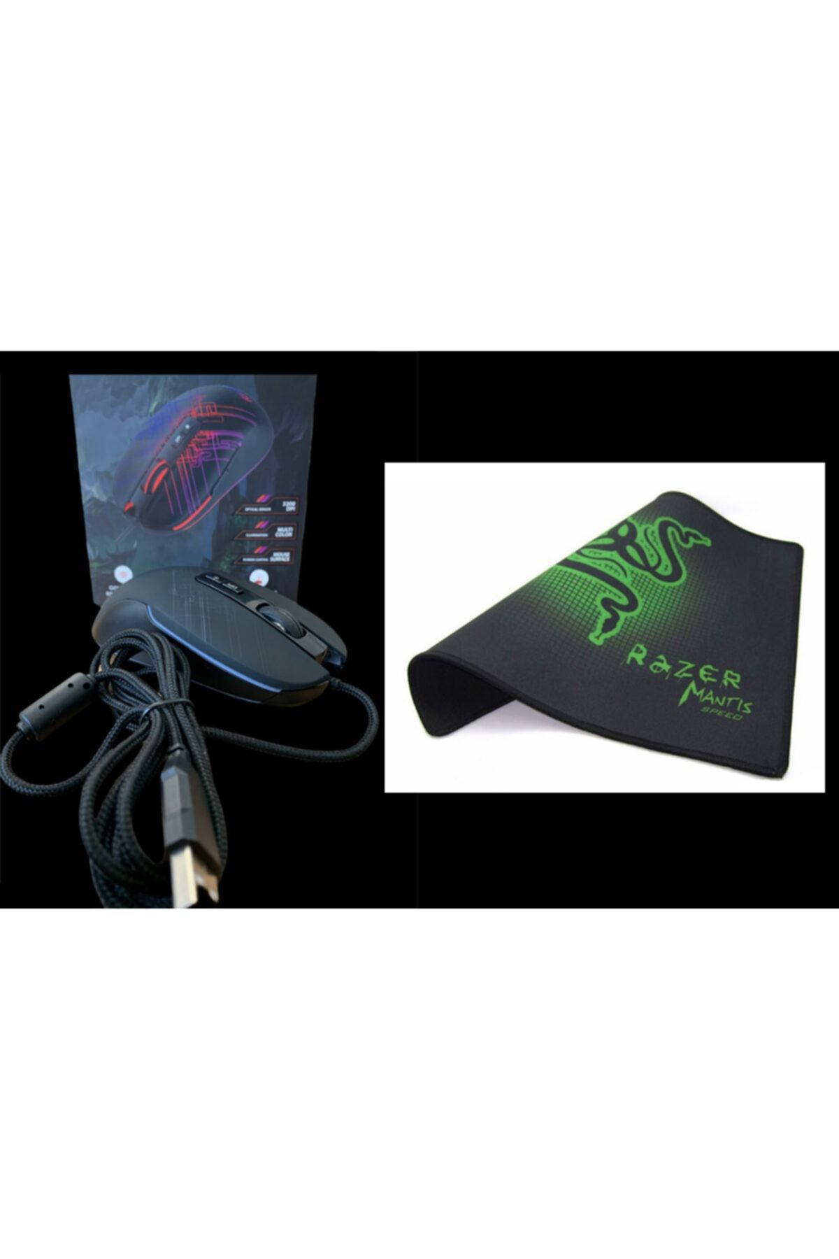 ATAEXPRESS Rgb Lıghtıng Oyuncu Gaming Gamer Mouse Kablolu 3200dpı + Razer Pad Ped