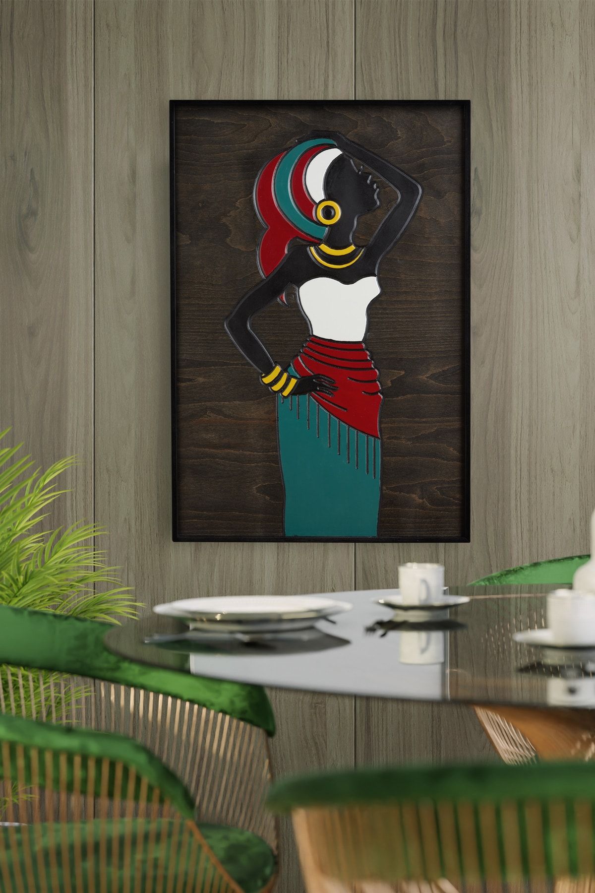 Svava Afrika Kadınları Ahşap Çerçeveli Duvar Tablosu 62x92 Cm (sv-b208)