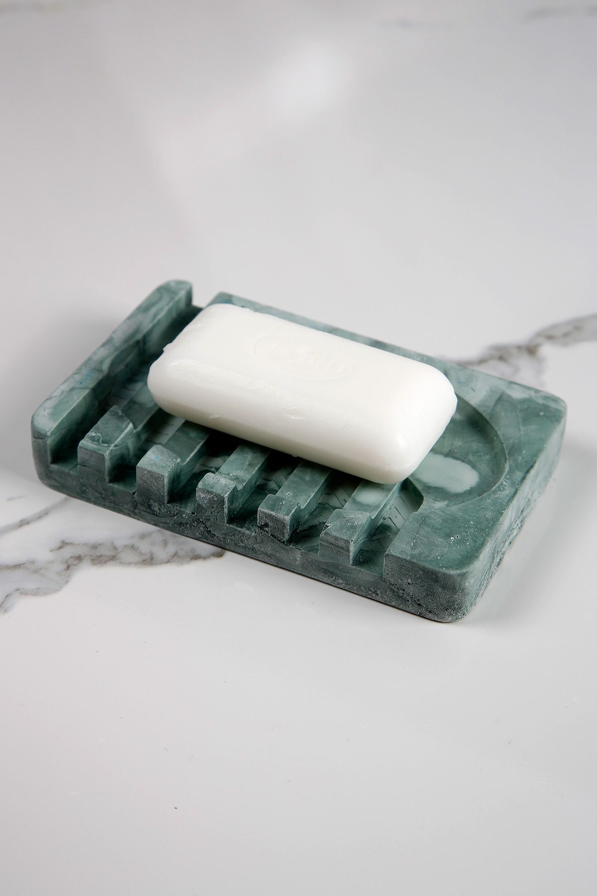 betonmall Mermer Desenli Banyo Mutfak Tuvalet Beton Katı Sabunluk Su Giderli 8x13 cm