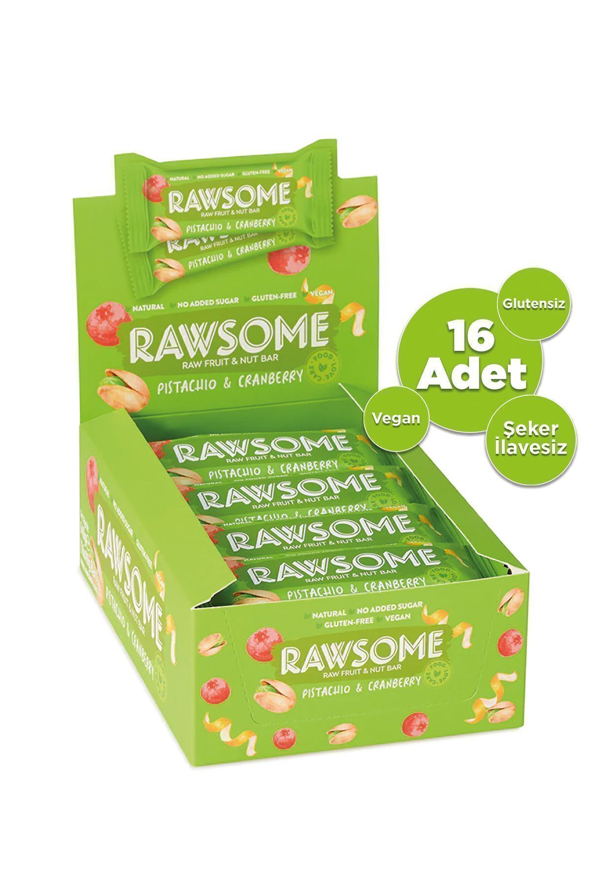 Rawsome Antep Fıstığı Ve Turna Yemişli Glutensiz Ve Vegan Bar 40g X 16 Adet