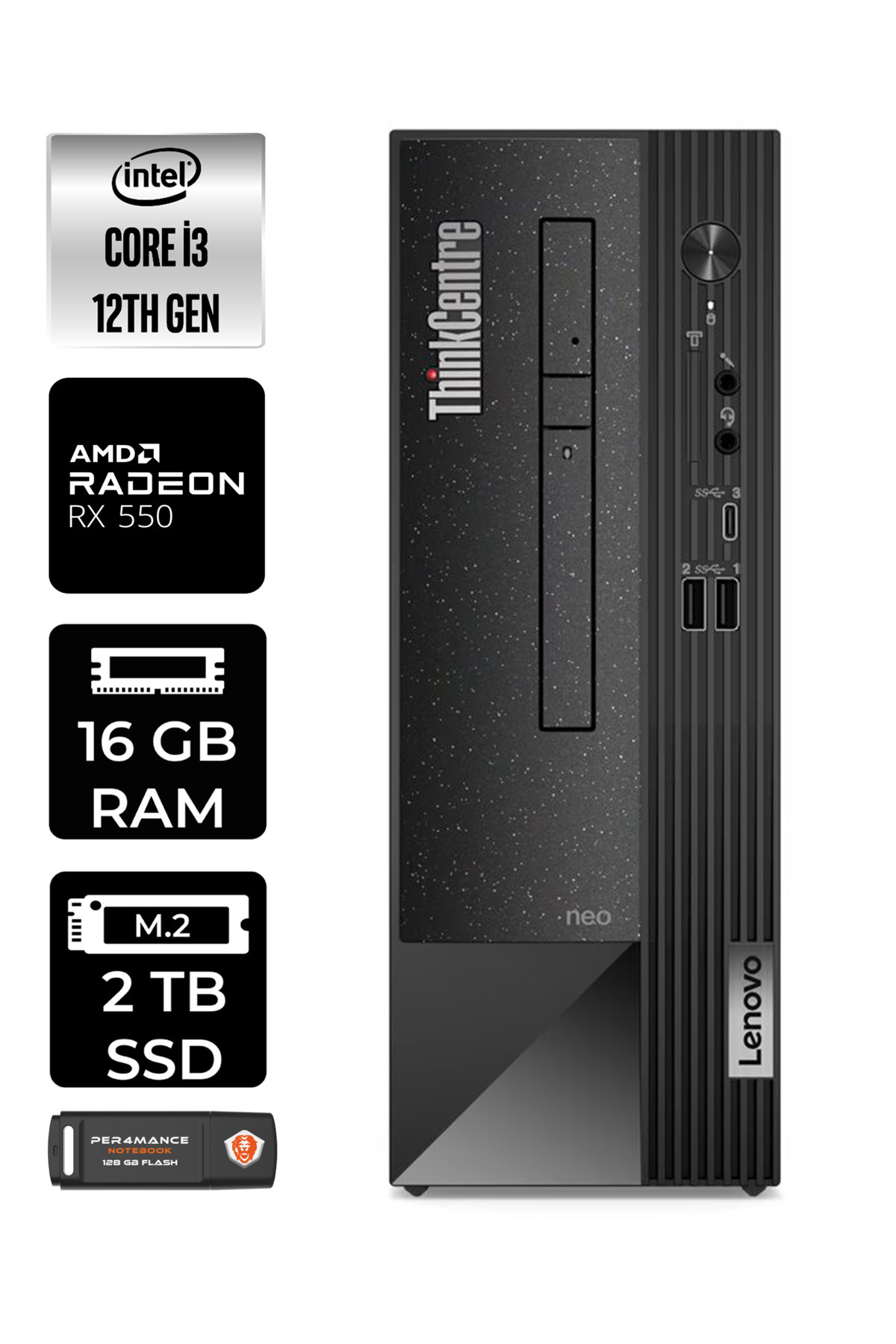 Neo 50S 11SX002VTXE214 i3 12100 16GB RAM 2TB SSD RX550 W11H MASAÜSTÜ BİLGİSAYAR