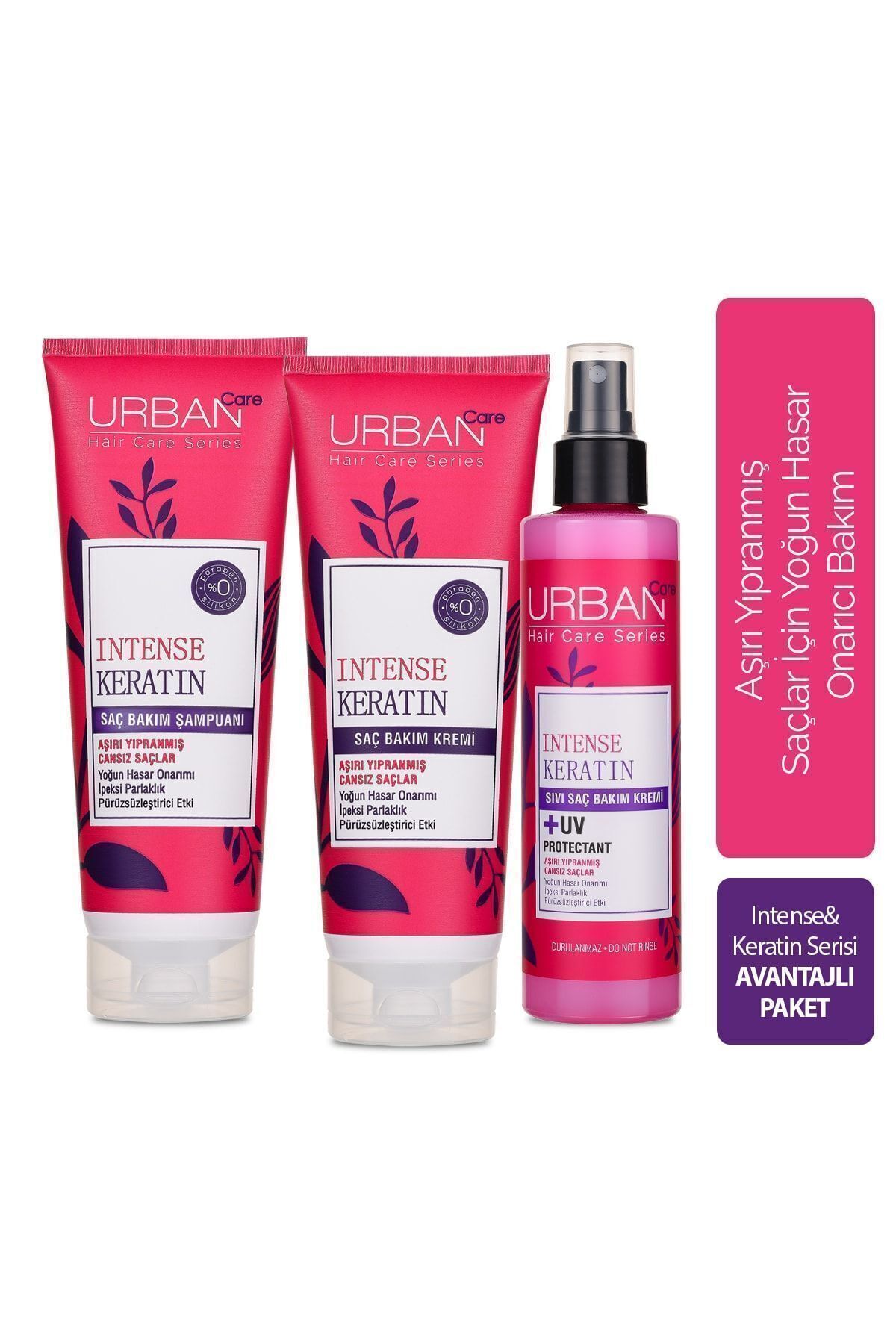 Urban Care Intense Keratin Serisi Aşırı Yıpranmış Saçlara Özel 3'lü Bakım Seti-vegan