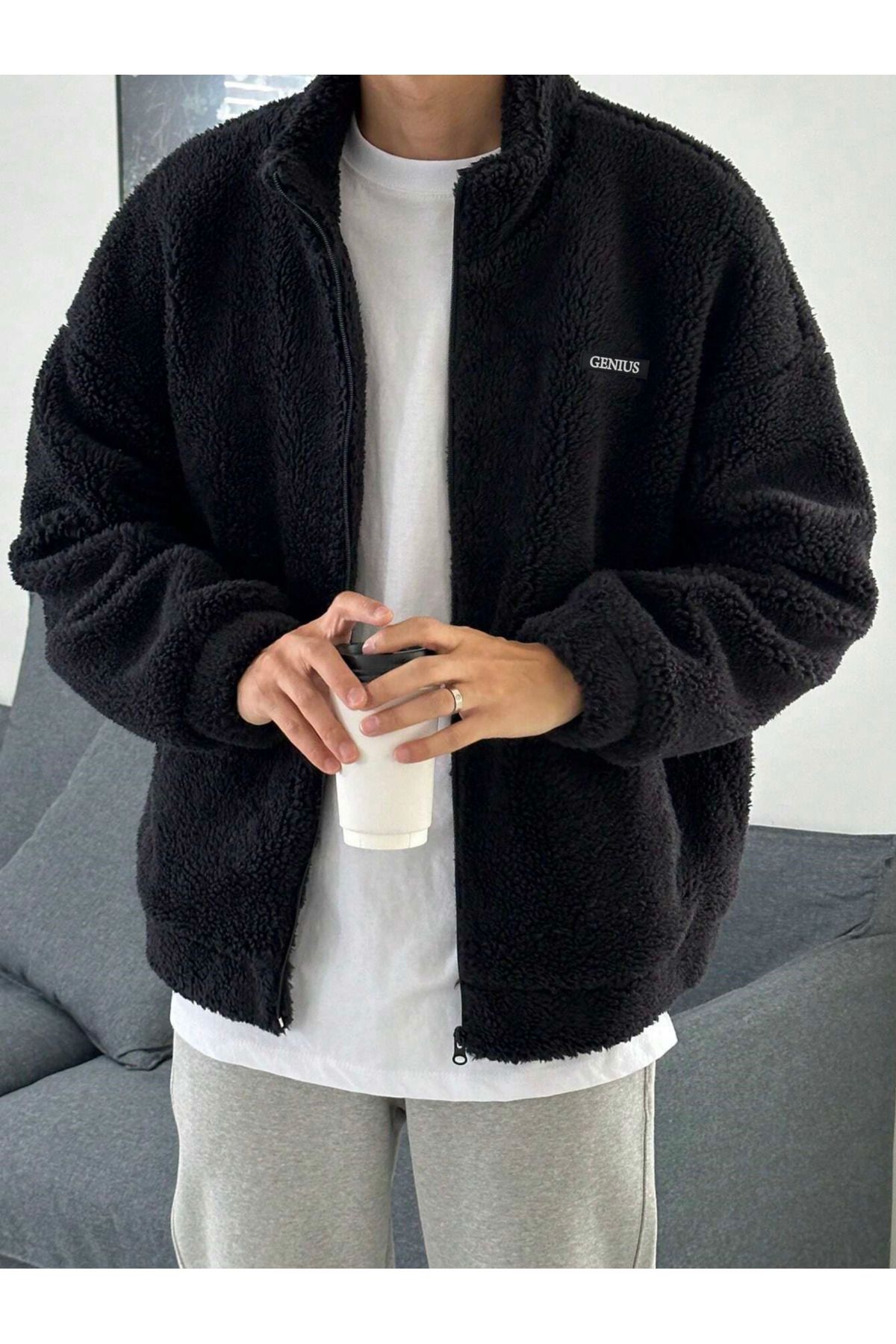 GENIUS STORE Oversize Peluş Sweatshirt Erkek Polar Sweatshirt Erkek Sweatshirt Kadın Sweatshirt Oversıze-pelus