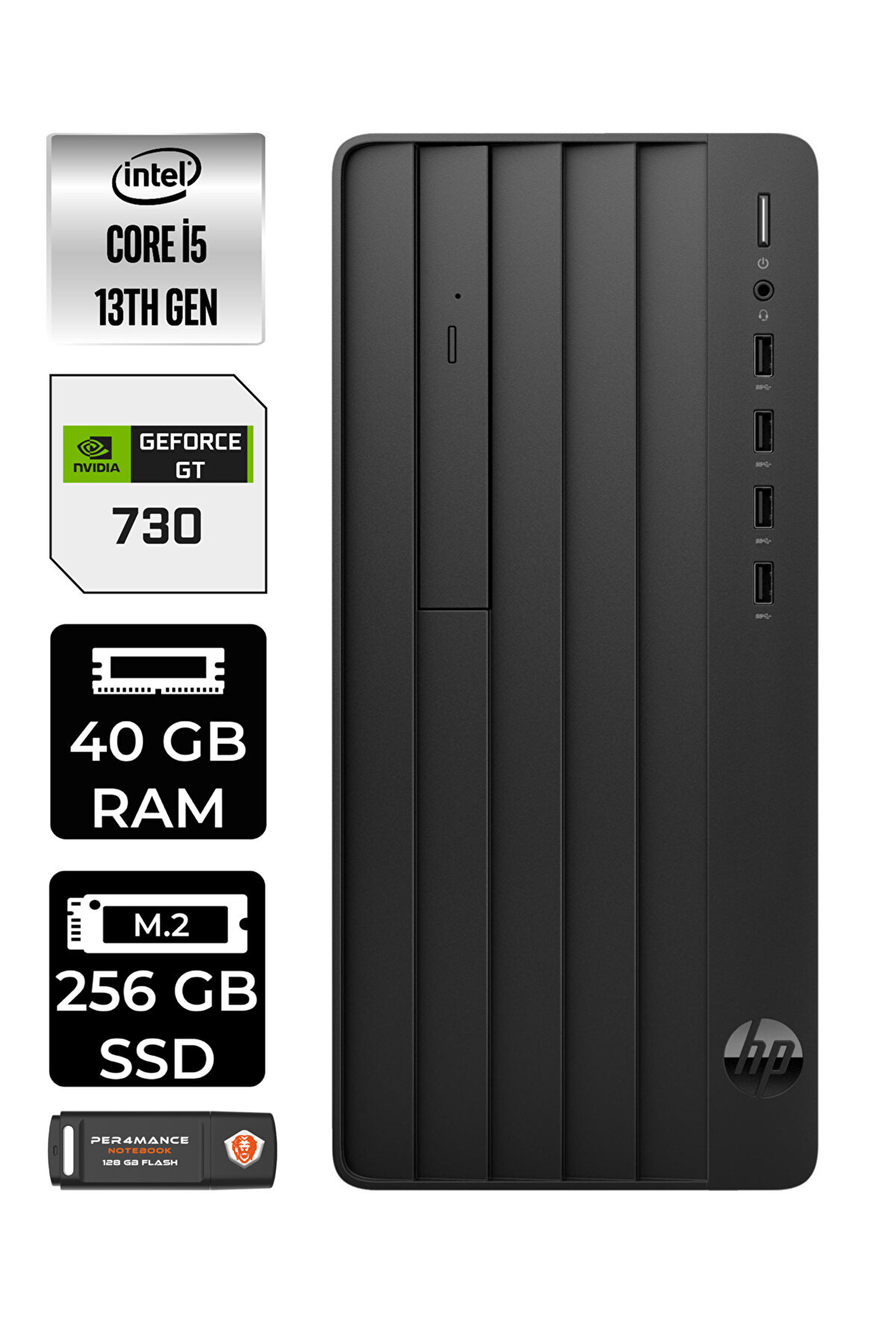 PRO TOWER 290 G9 E8T2W9ES386 i5 13500 40GB RAM 256GB SSD GT730 4GB W11H MASAÜSTÜ BİLGİSAYAR
