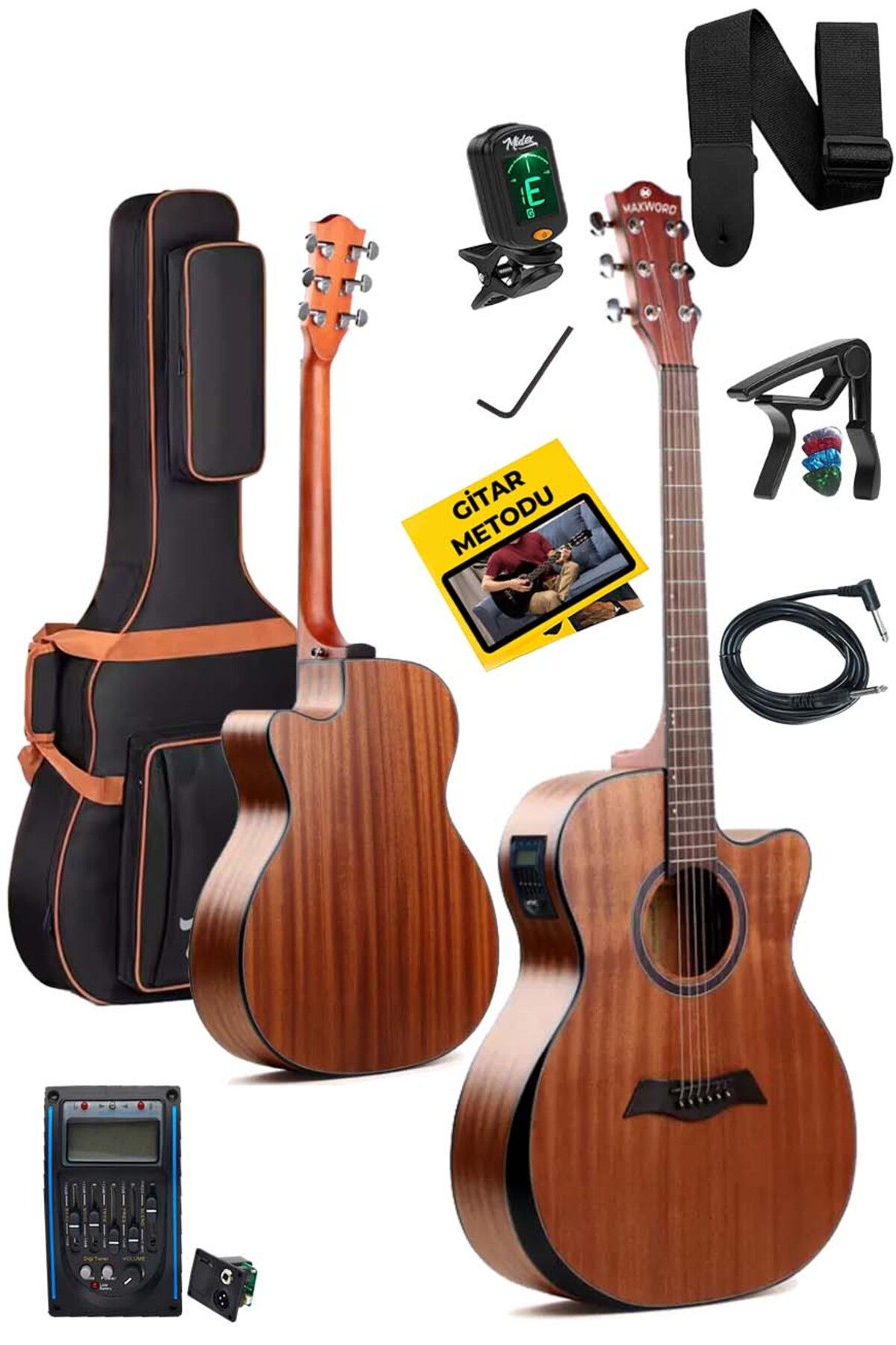 Midex Maxword M450-eq Profesyonel Masif Ağaç Elektro Akustik Gitar Seti 4/4 Yetişkin Seri Üst Segment