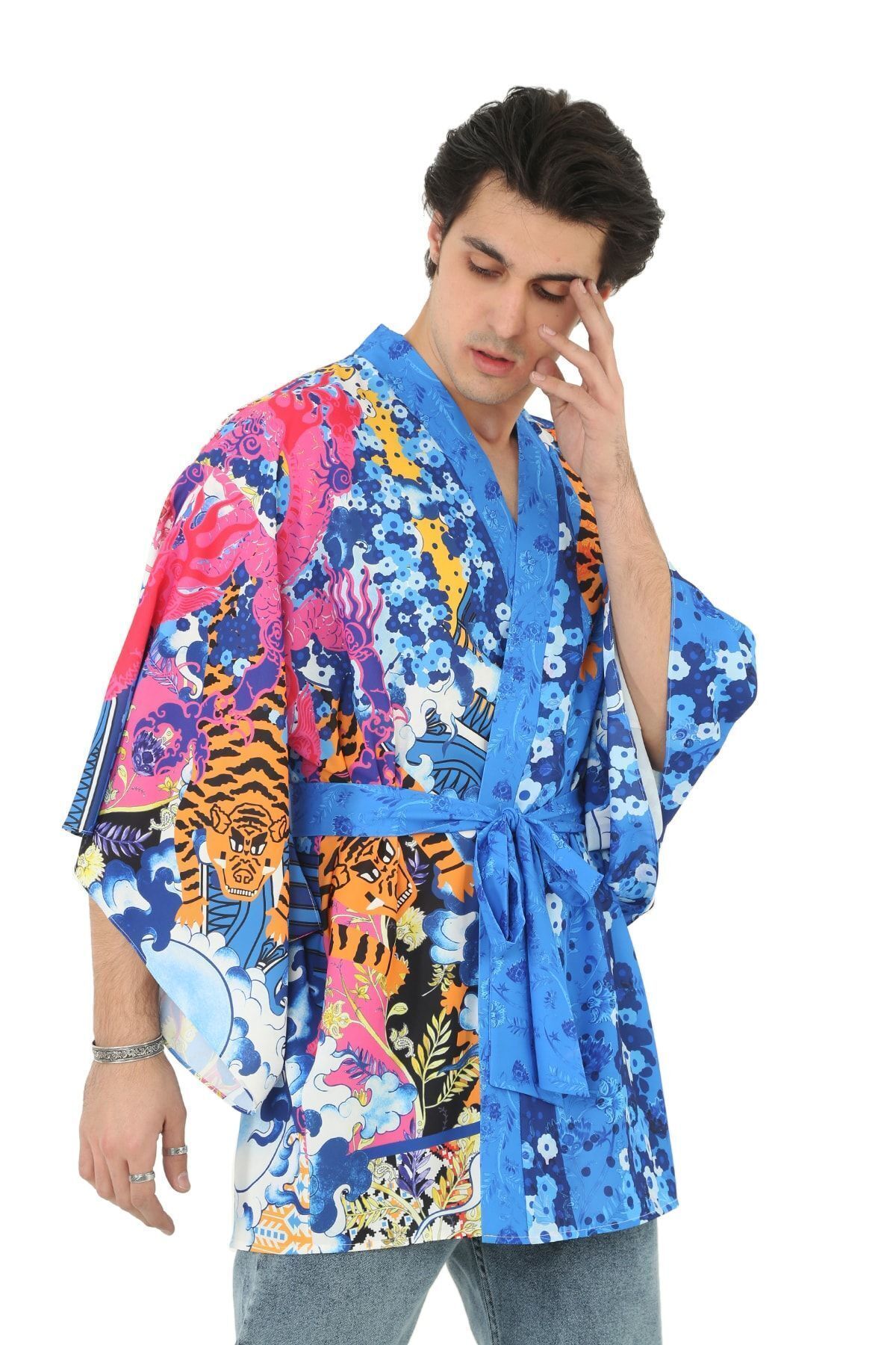 usraka Tiger Dragon Japanese Temalı Özel Desen Tasarımlı Kimono