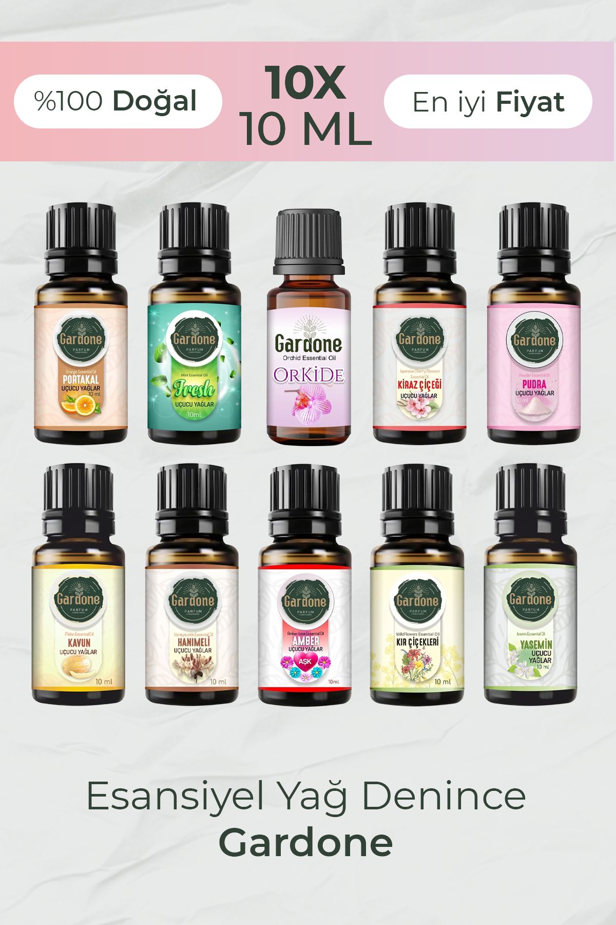 Gardone Sevilen 10'lu Set Esansiyel Uçucu Yağ Buhurdanlık Yağı Hava Nemlendiri Aroma Difizörü Kokusu Esans