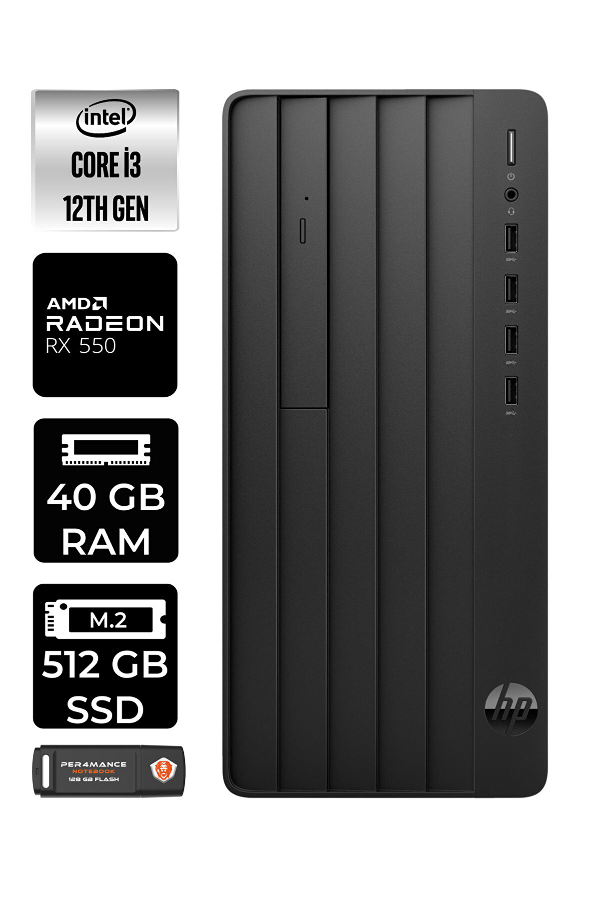 PRO TOWER 290 G9 E6D3A1EA287 i3 12100 40GB RAM 512GB SSD RX550 4GB W11P MASAÜSTÜ BİLGİSAYAR