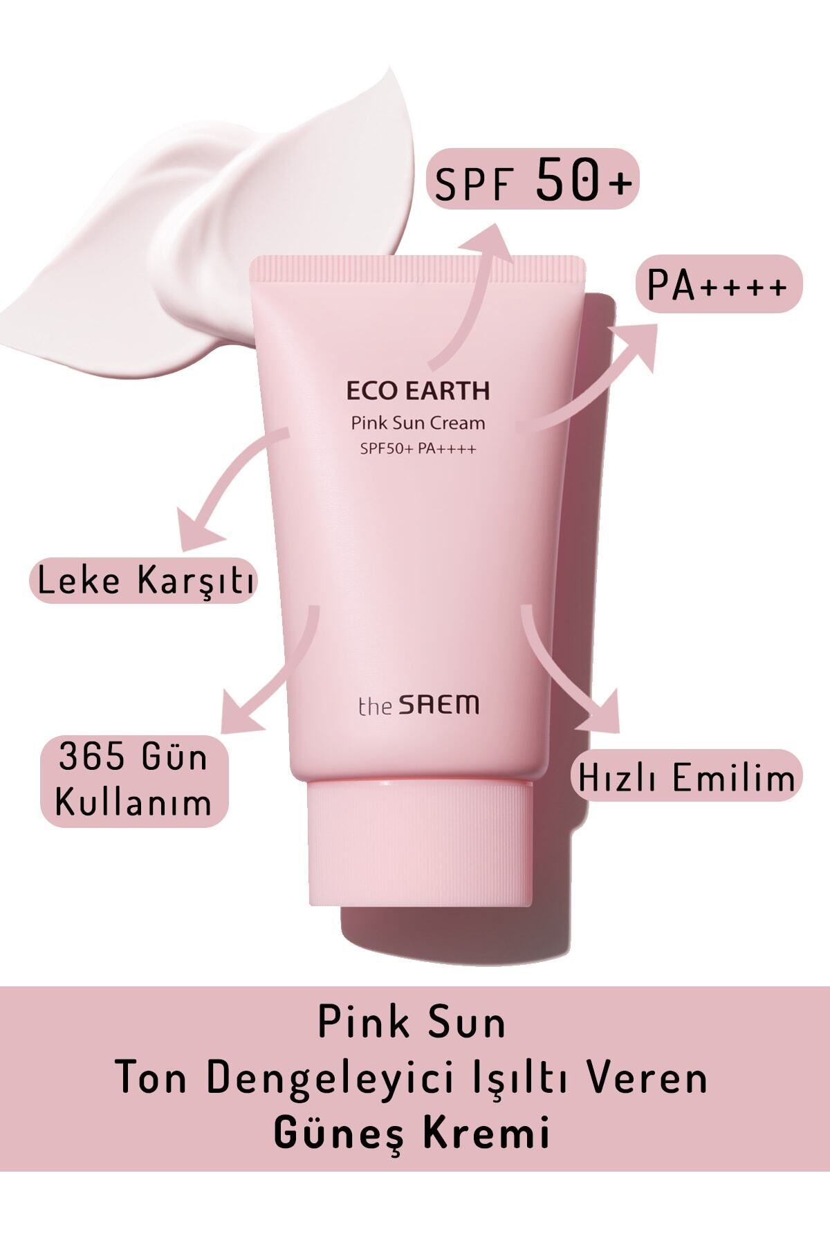 The Saem Ton Dengeleyici Işıltı Veren Güneş Kremi 50 gr - Eco Earth Pink Sun Cream Spf 50 Ve Pa (VİONİNE)