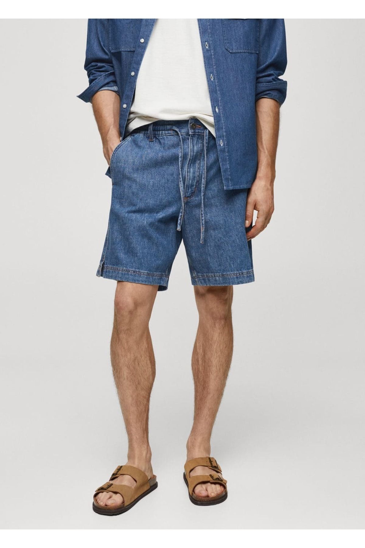 MANGO Man İp detaylı denim Bermuda şort