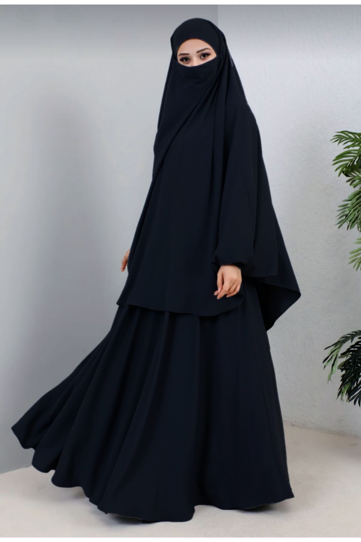 Şahane Çarşaf 2 Parçalı Kadın Yazlık Hijab Sultanbaş Sandy Kollu