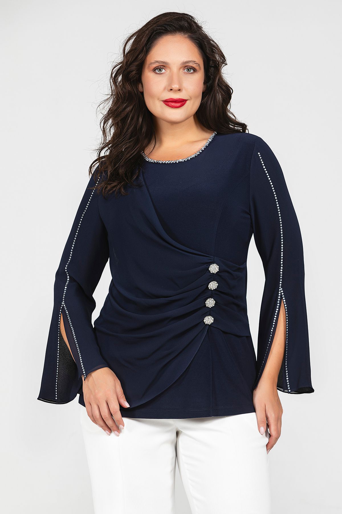 MİYORO Drape ve Aksesuar Detaylı Büyük Beden Abiye Bluz