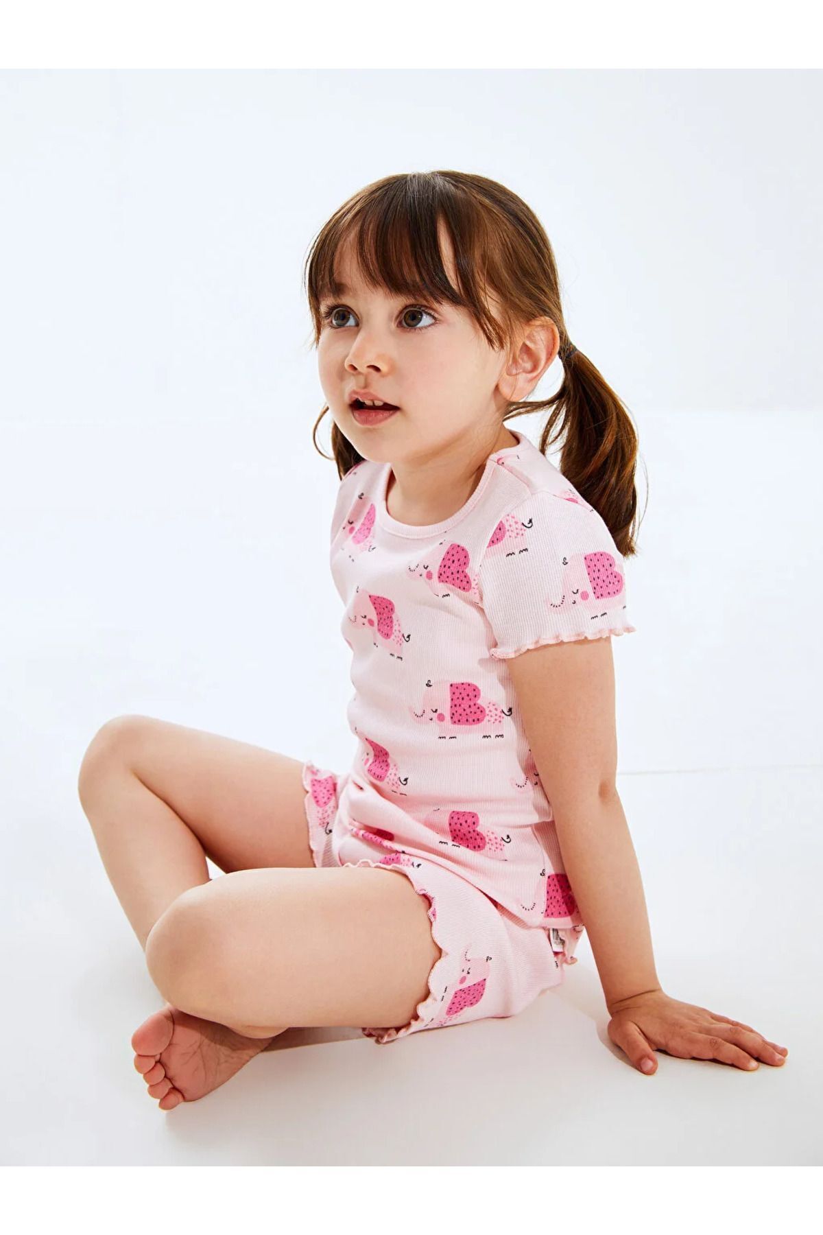 LC Waikiki Lcw Baby Bisiklet Yaka Kız Bebek Şortlu Pijama Takımı
