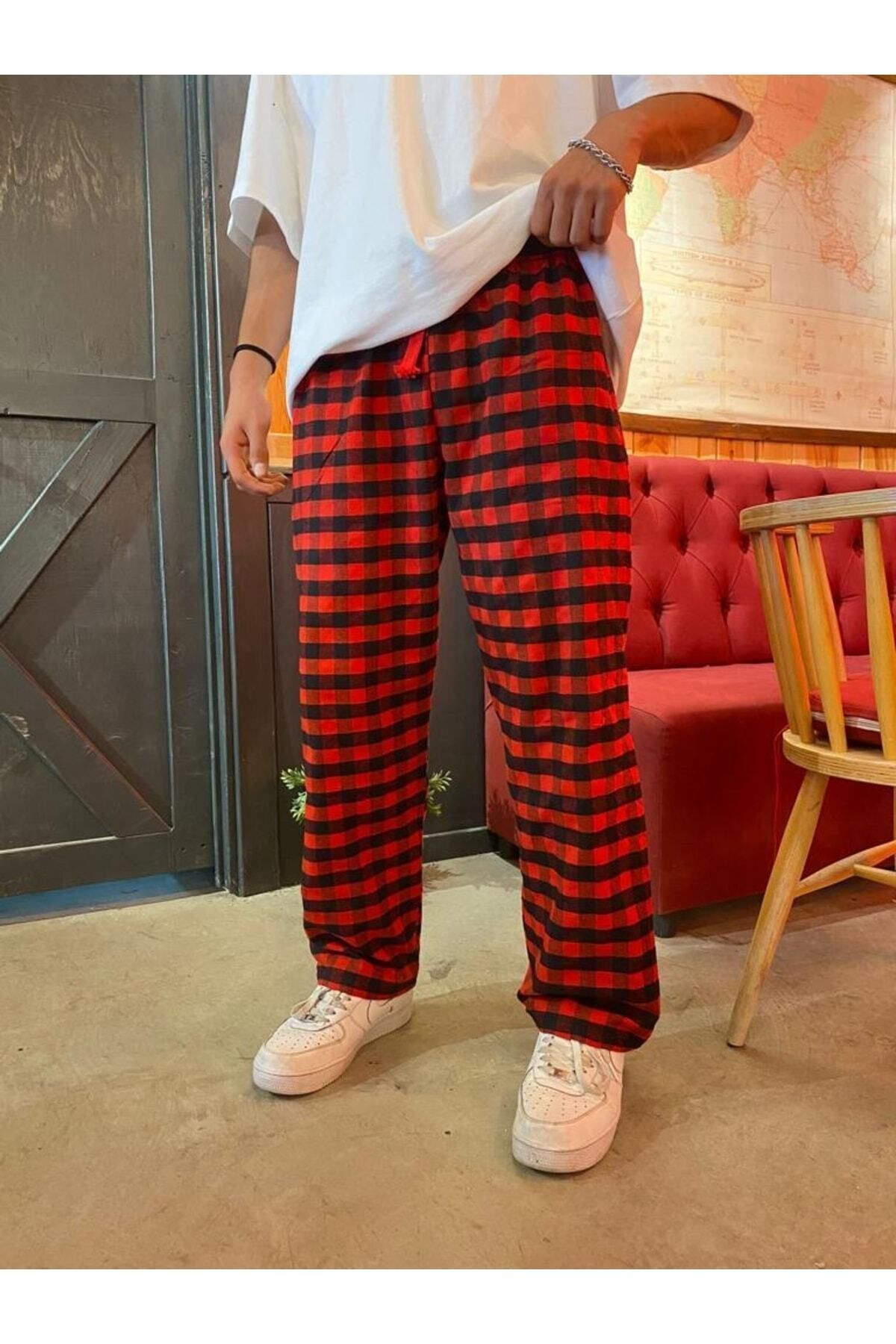 BİQ & TAQ BUTİK Harajuku Kare Desenli Unisex Pijama Eşofman