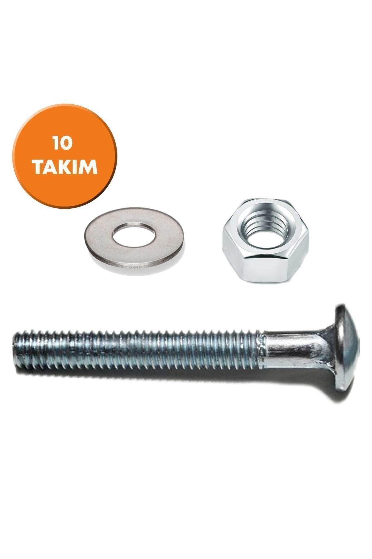 Adem Koç 5/16x100 Yuvarlak Başlı Kasa Civatası + Somun + Pul (10 Takım) - Civata
