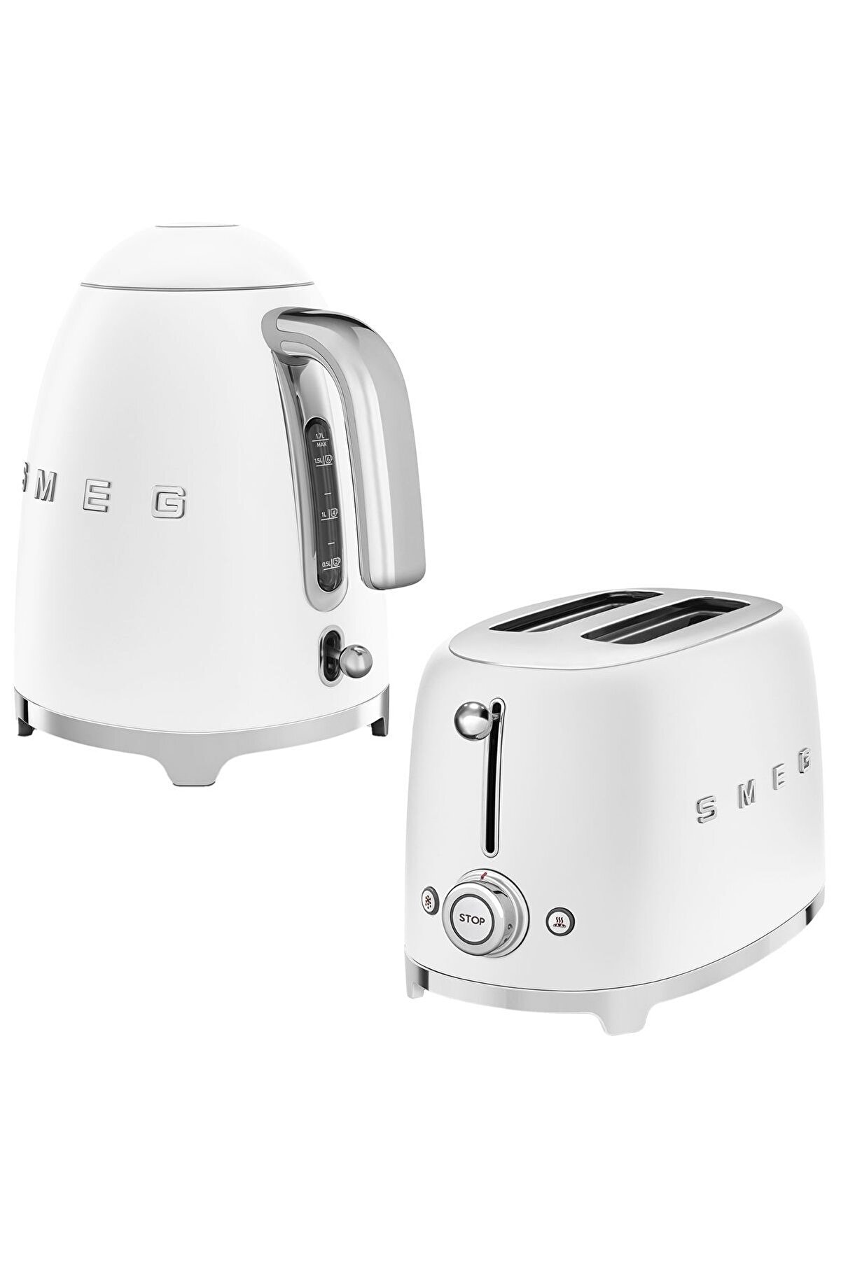 50's Style Beyaz Kettle Ve 1x2 Ekmek Kızartma Makinesi Seti