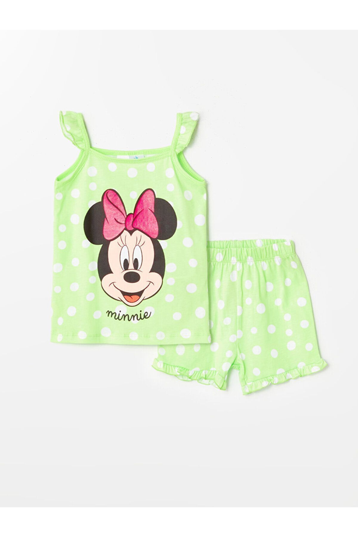 LC Waikiki Kare Yaka Kız Bebek Minnie Mouse Baskılı Şortlu Pijama Takımı