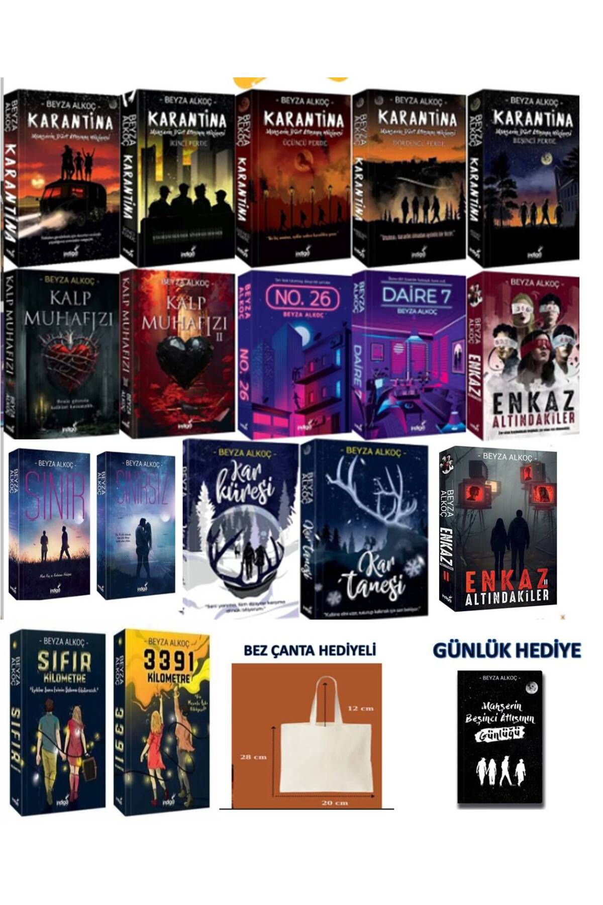 İndigo Kitap BEYZA ALKOÇ TÜM KİTAPLARI 17 KİTAP SET KARANTİNA - 3391 - ENKAZ - DAİRE 7- KAR KÜRESİ