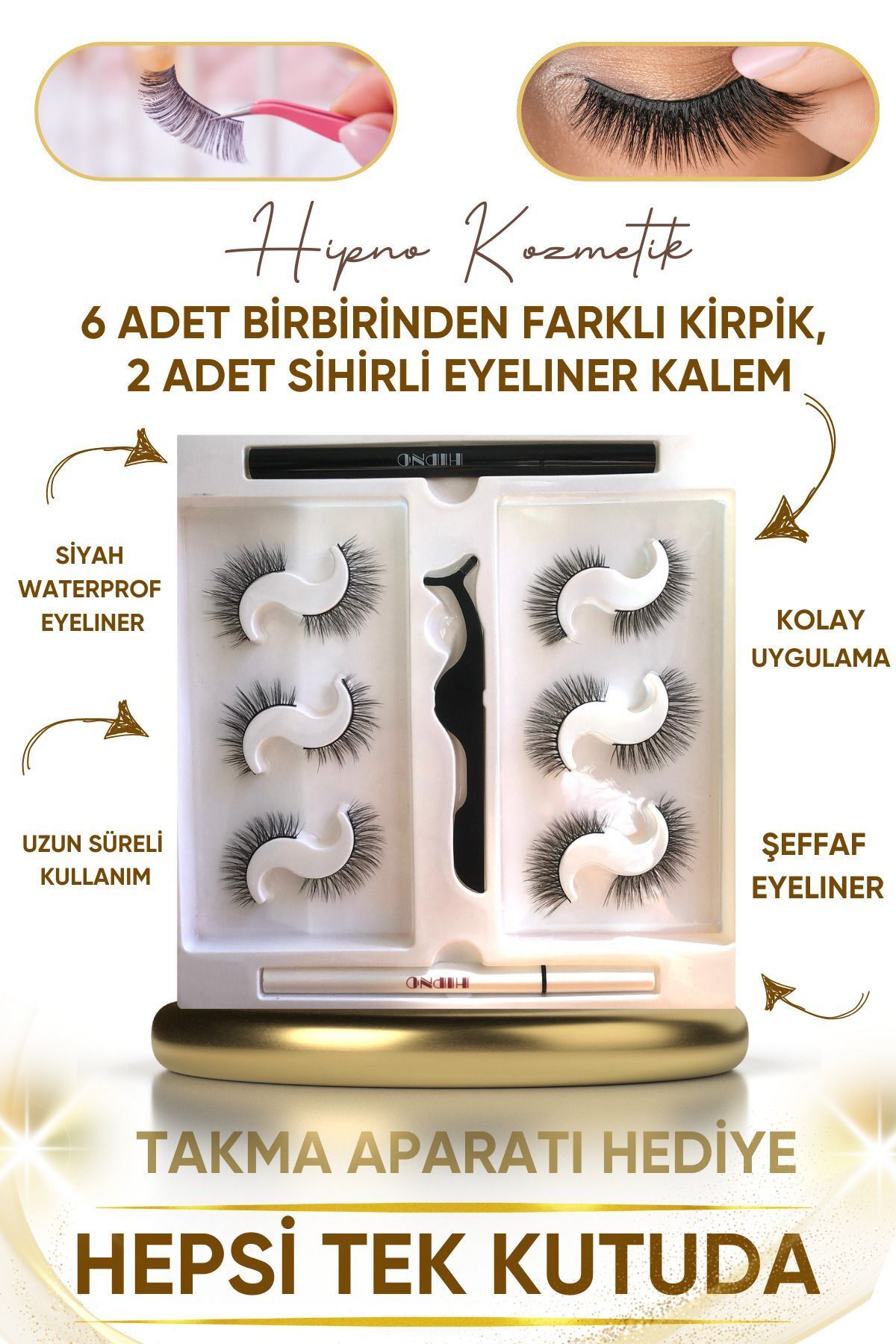 hıpno cosmetıc Takma Kirpik Seti 6farklı Model Kalem 2 Adet Kalem(SİYAH-ŞEFFAF)yapıştırıcılı (APARAT HEDİYE)