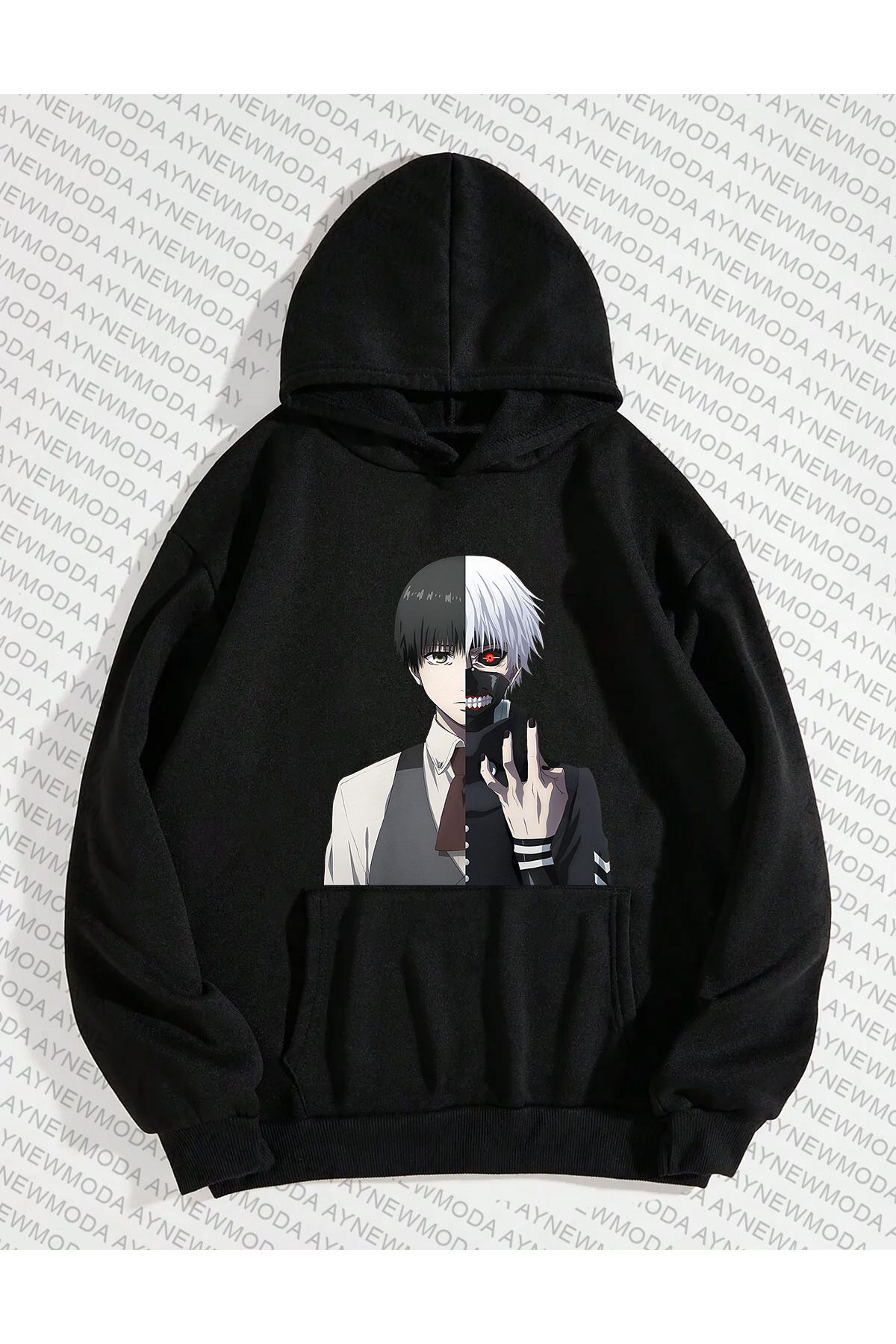 PENTHİLUS kaneki ken tokyo ghoul anime ön baskılı Unisex Oversize 3 iplik kapşonlu sweatshirt