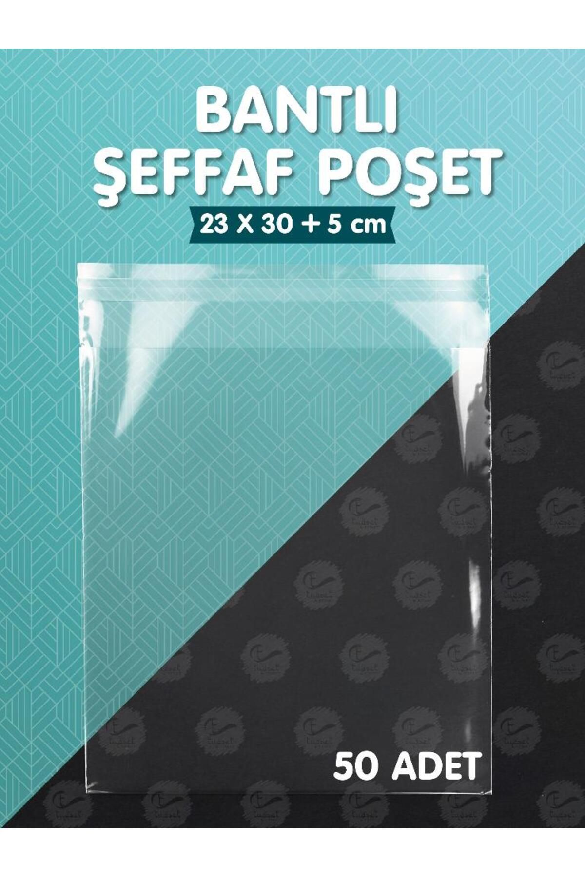 t tuğset etiket Bantlı Şeffaf Poşet (23x30+5cm)   50 Adet Parlak Jelatin Paket Hediye Poşeti -T956