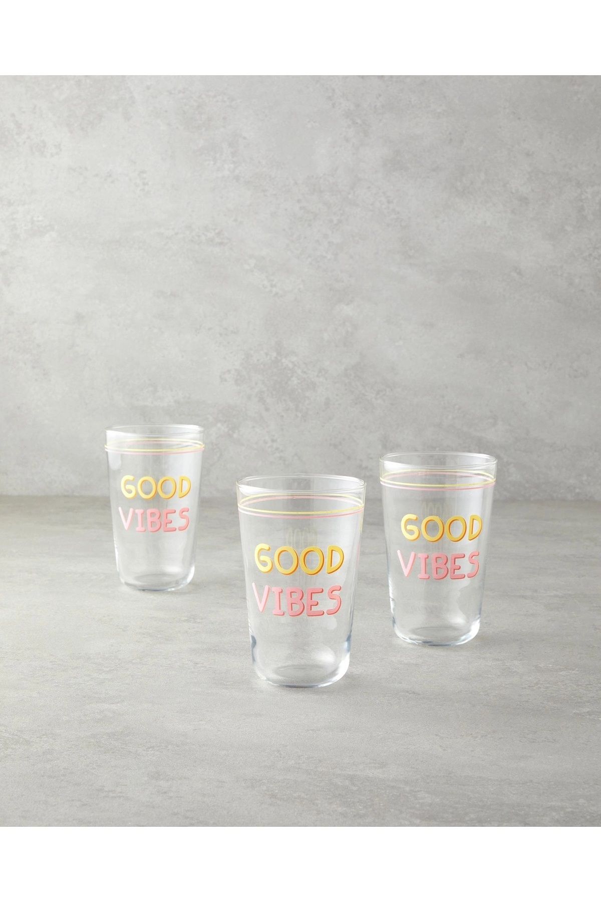 English Home Good Vibes Cam 3'lü Bardak 400 ml Pembe