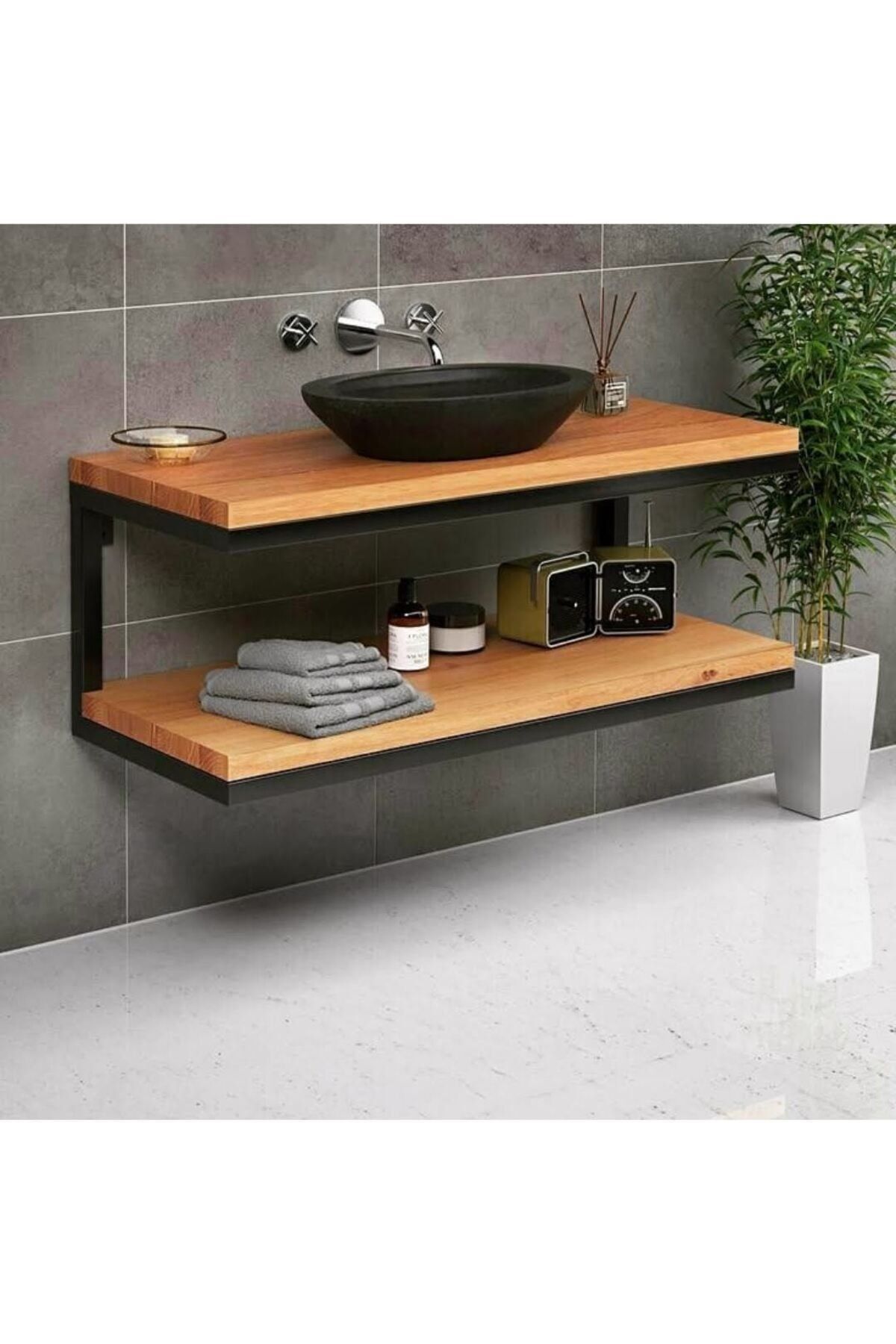 UmutHomeDesing Umutpark Metal Ahşap Banyo Lavabo Tezgahı .