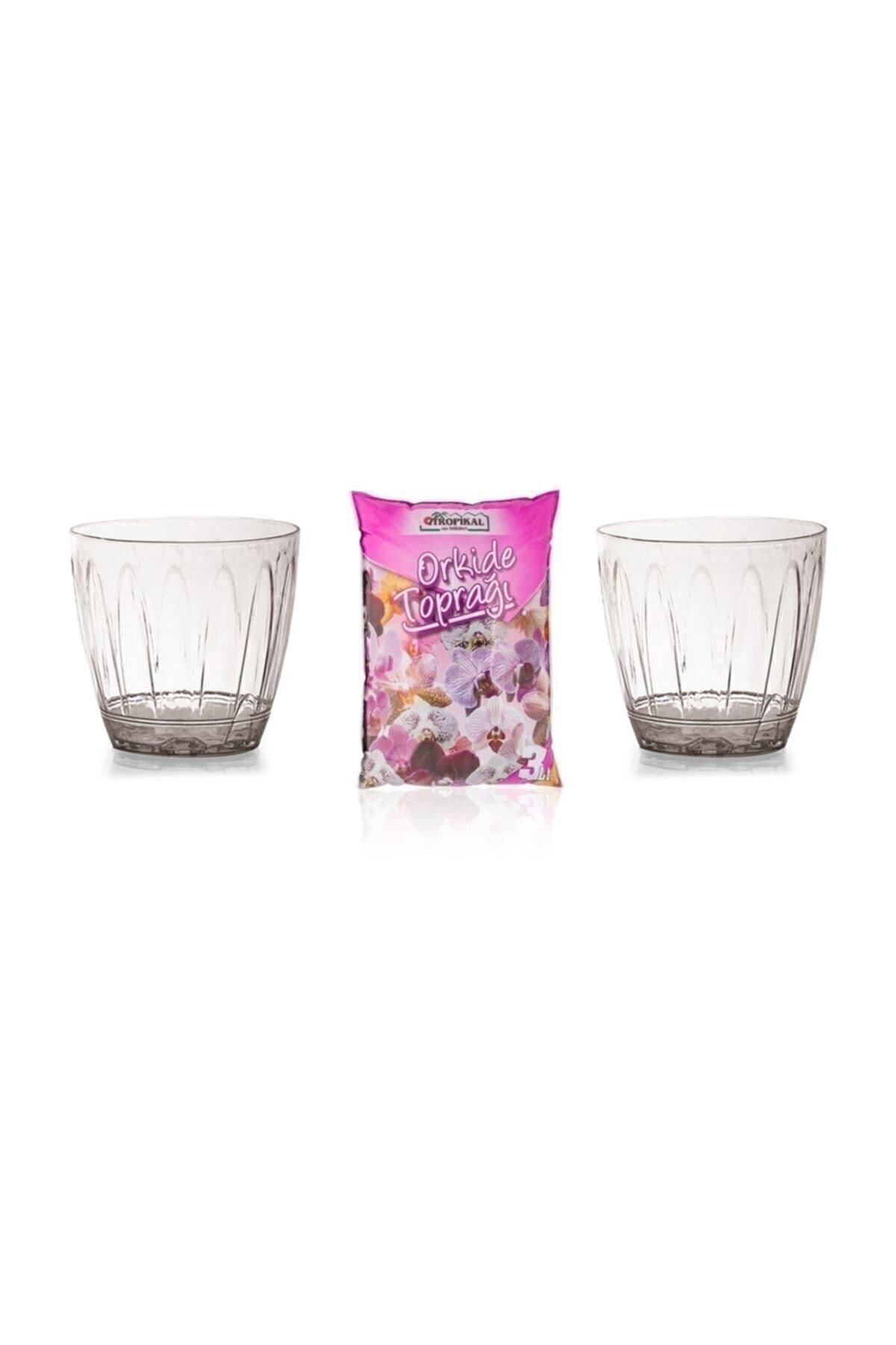 SERİNOVA 2 Adet 1.5 Litre Şeffaf Orkide Saksı Ve 3 Litre Orkide Toprağı