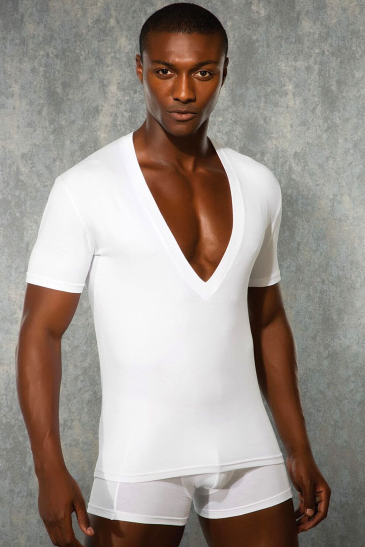 Doreanse Derin V Yaka Beyaz Erkek T-shirt