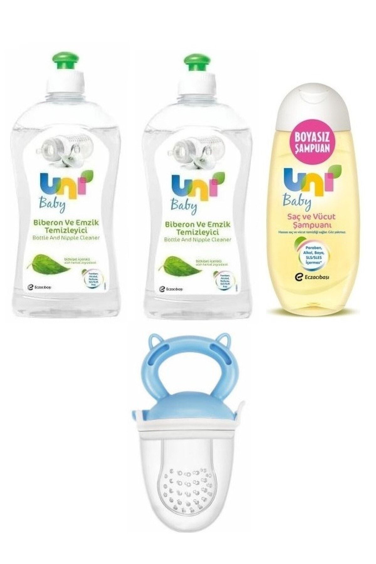 Uni Baby Biberon Ve Emzik Temizleyici 500 Ml*2+saç Ve Vücut Şampuanı 200 Ml+meyve Süzgeci Mavi